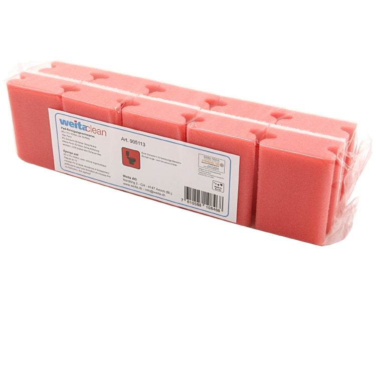 Padschwamm 95x70x43mm, Griff Pack à 10 Stück, Schwamm rot Scheuervlies weiss (kr