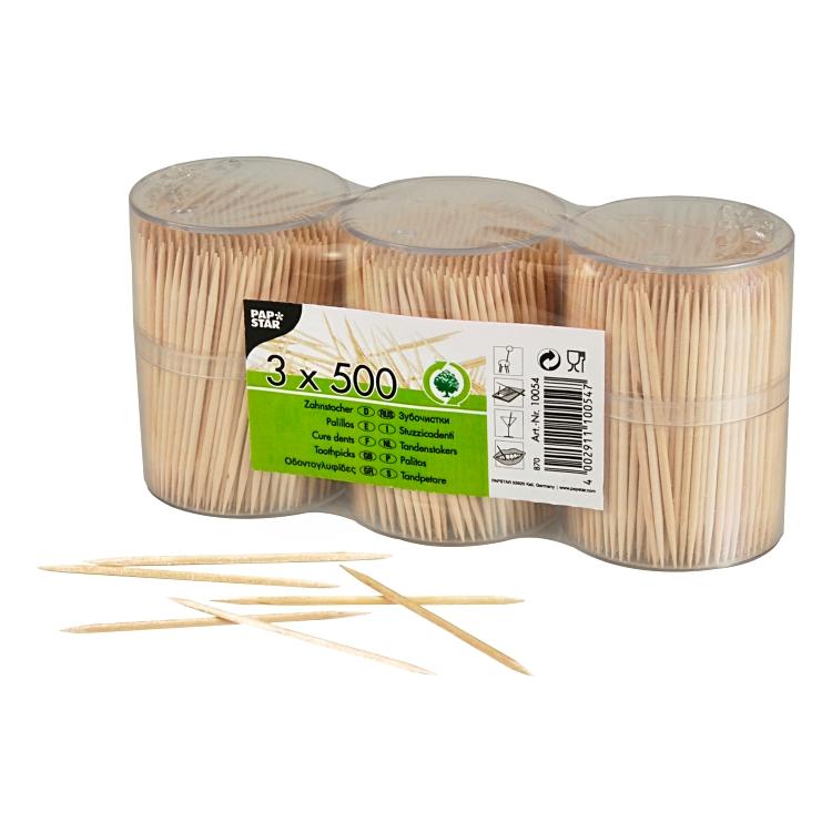 Zahnstocher Holz PURE 6.7cm Pack à 3 Dosen, rund Dose à 500 Stk