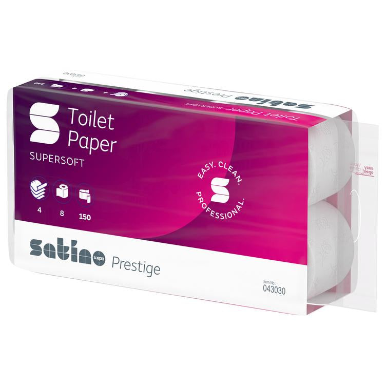 Toilettenpapier Satino 4-lagig prestige, Sack à 72 Rll,150cps Zell.Mix, hochweis