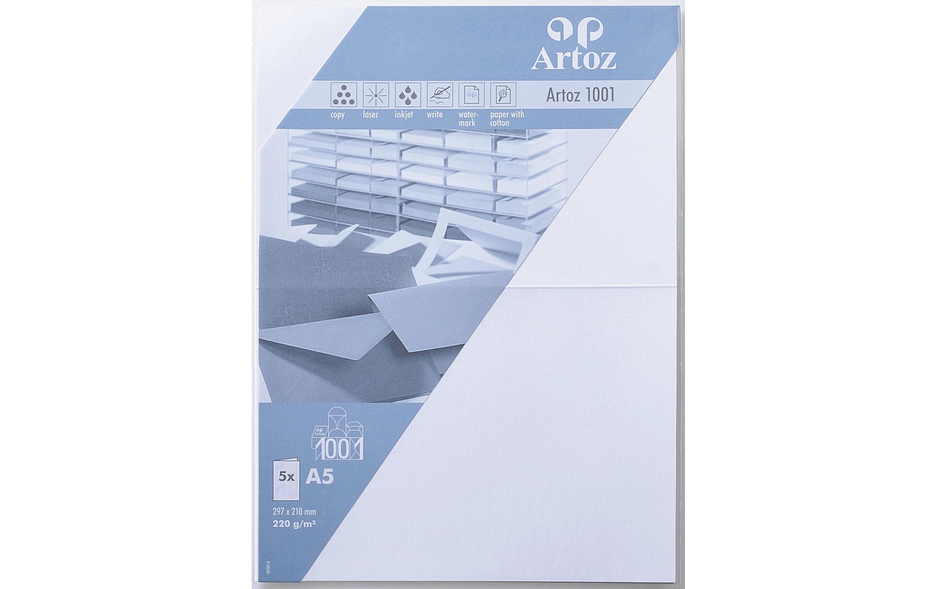 Artoz Blankokarte 1001, A5, 5 Blatt, Blütenweiss