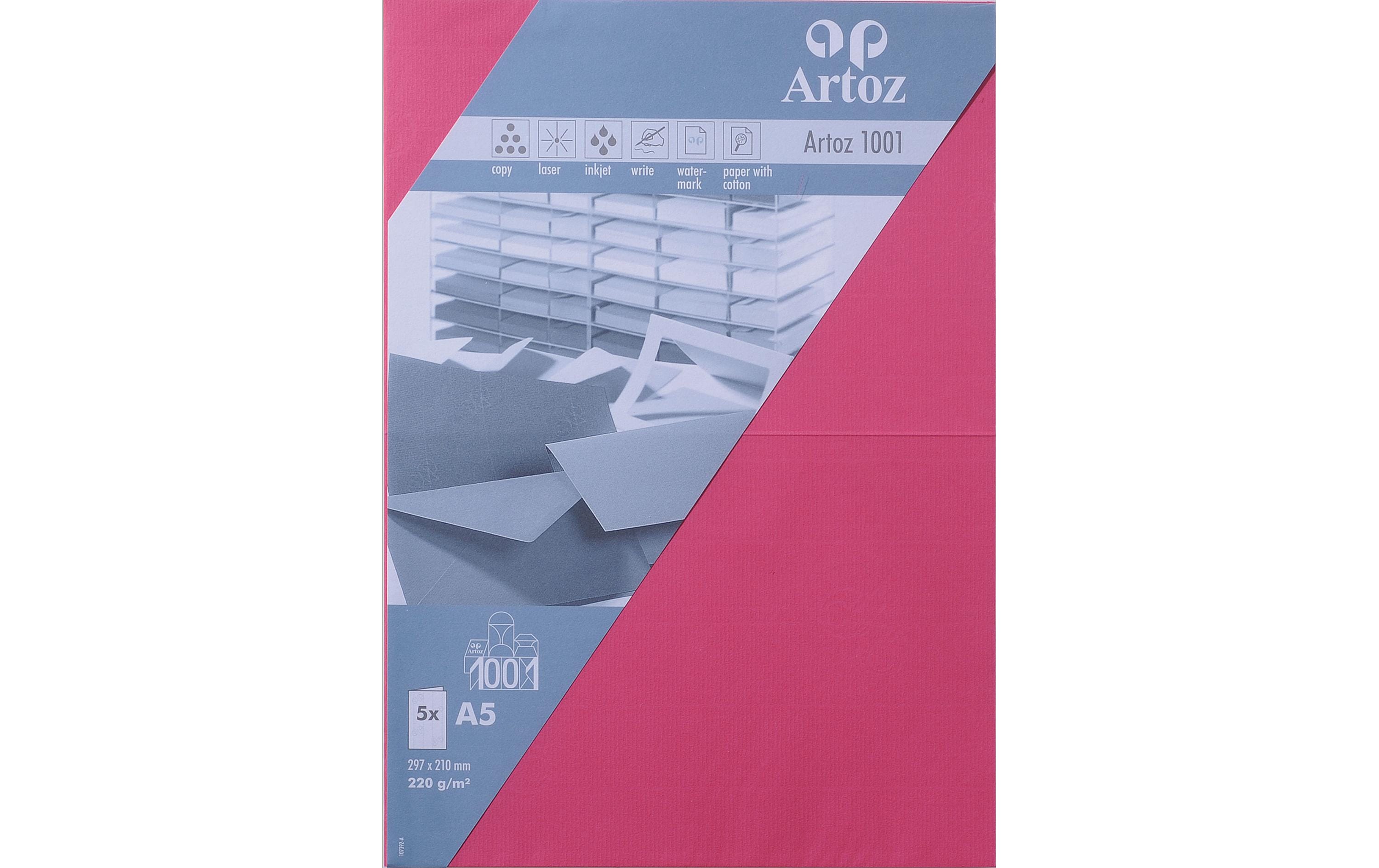 Artoz Blankokarte 1001, A5, 5 Blatt, Fuchsia
