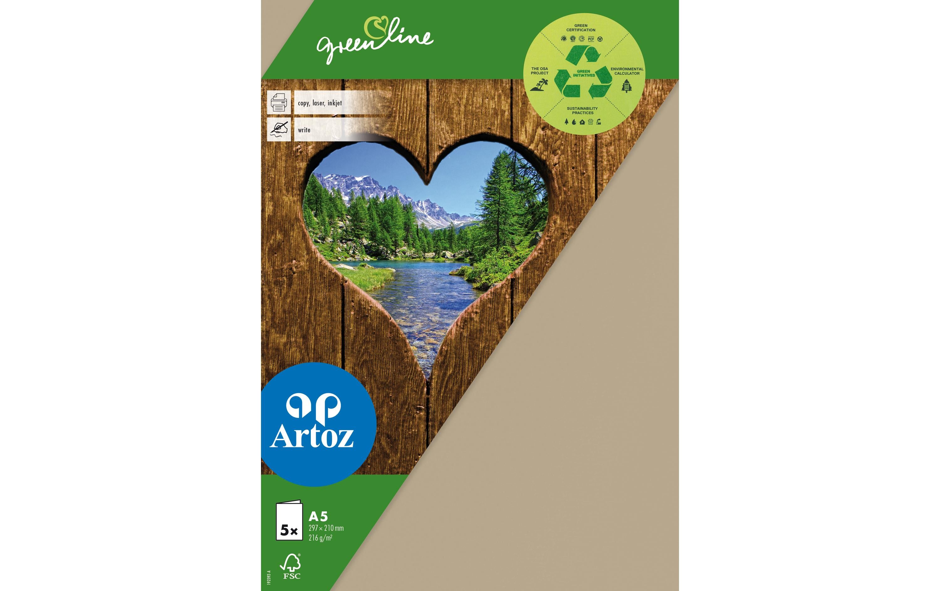 Artoz Blankokarte Green Line A5, 5 Stück, Hellbraun