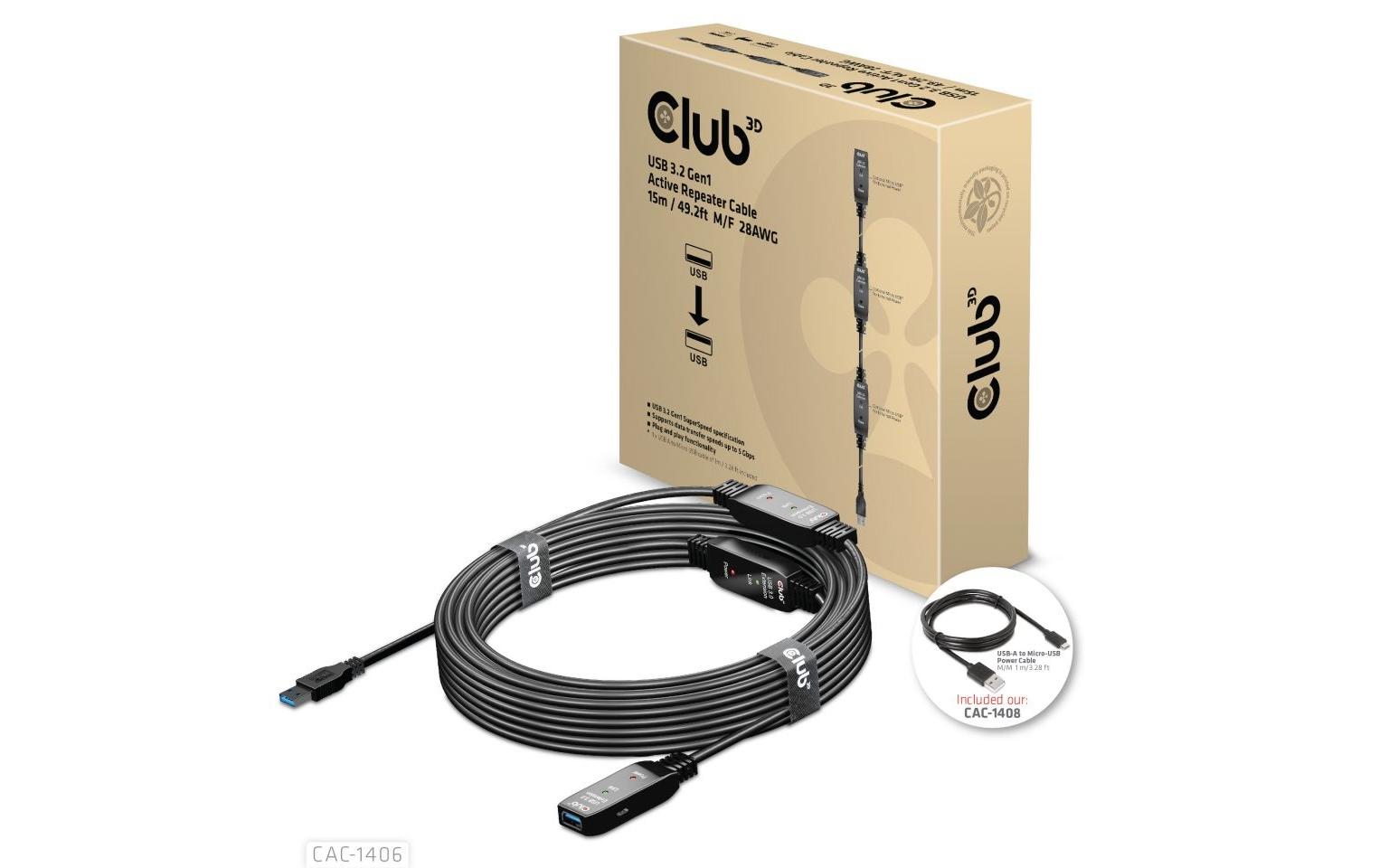 Club 3D USB 3.2 Gen.1-Verlängerungskabel USB A - USB A 15 m