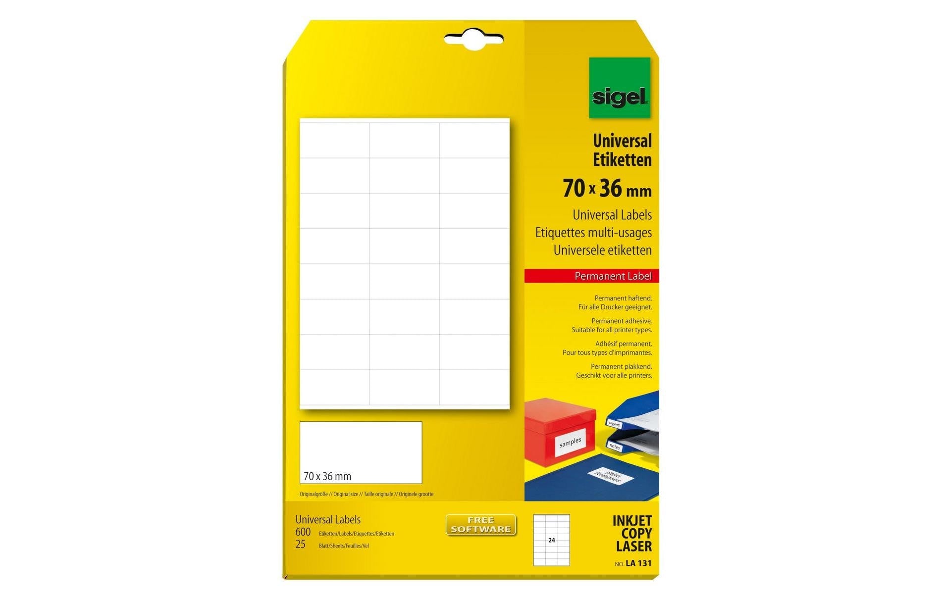 Sigel Universal-Etiketten 70 x 3.6 cm, 25 Blatt, Weiss