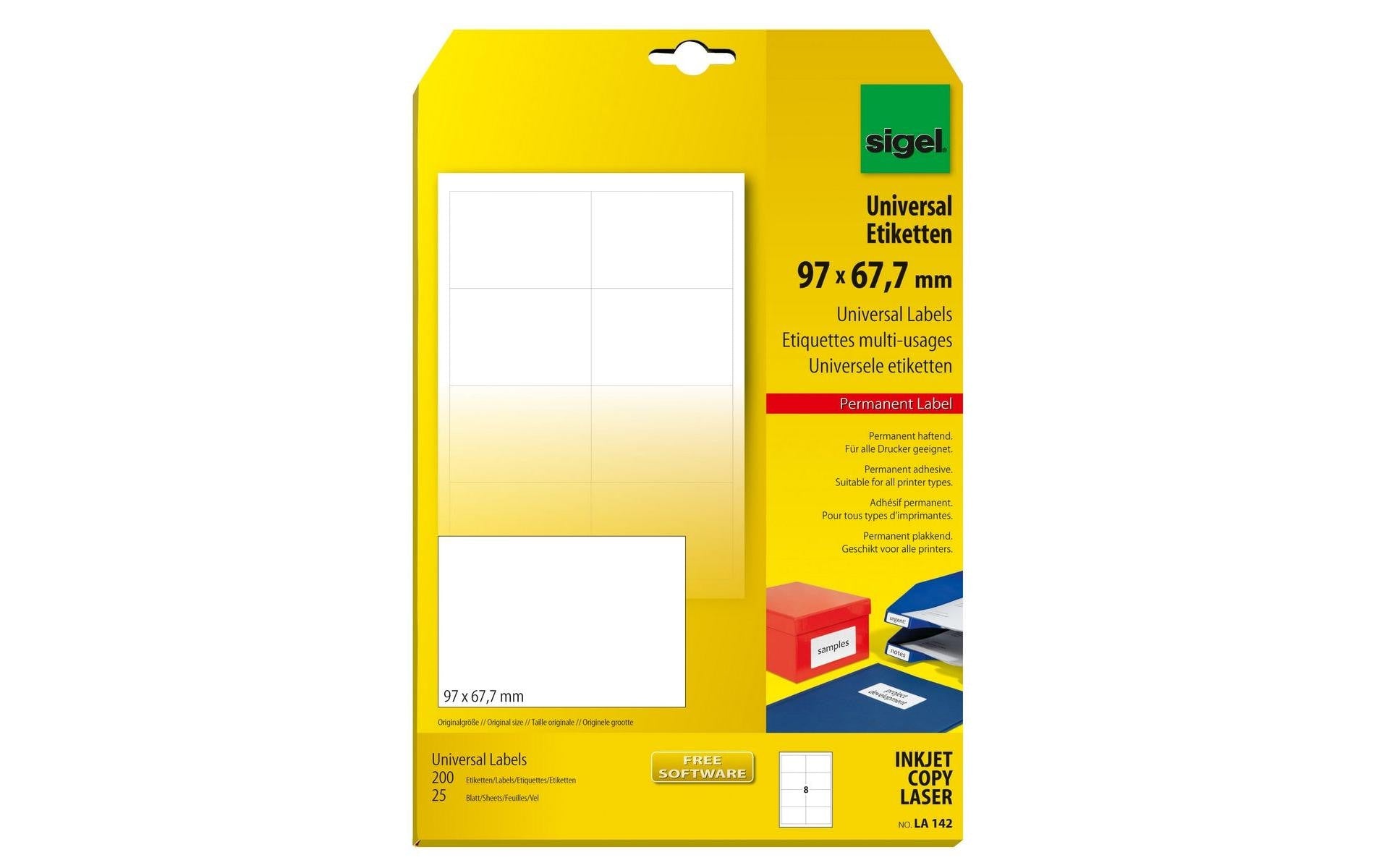 Sigel Universal-Etiketten 9.7 x 67.7 cm, 25 Blatt, Weiss