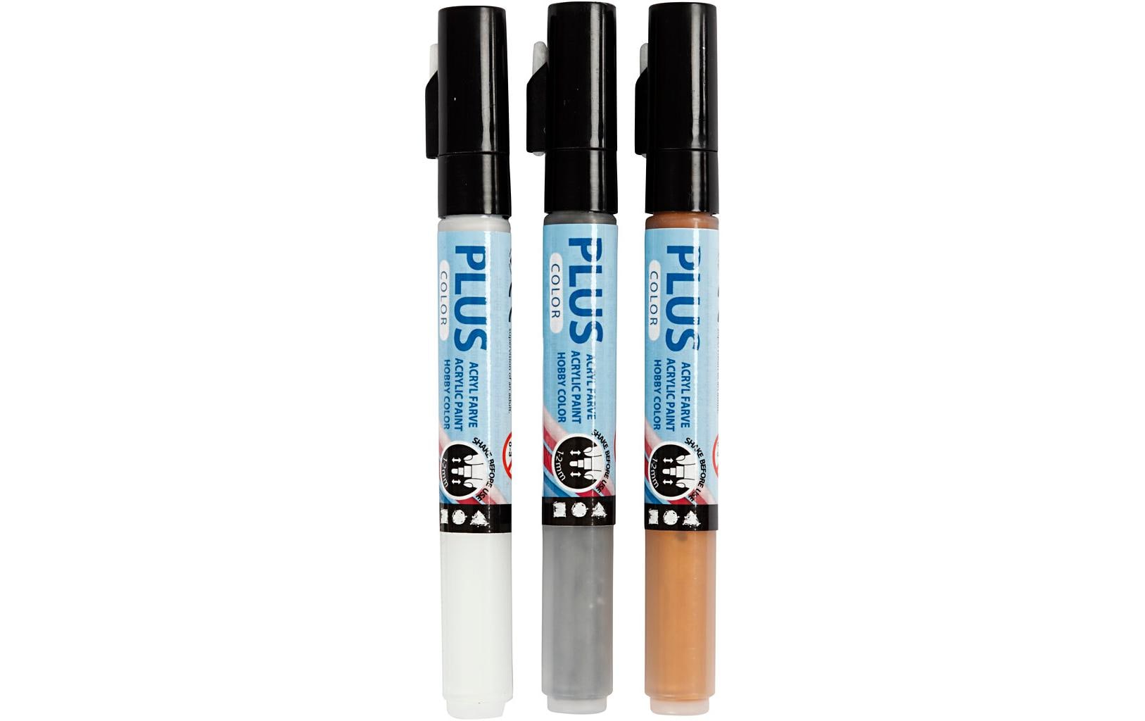 Creativ Company Acrylmarker Plus Color 1-2 mm 3er Set, Weiss/Silber/Gold