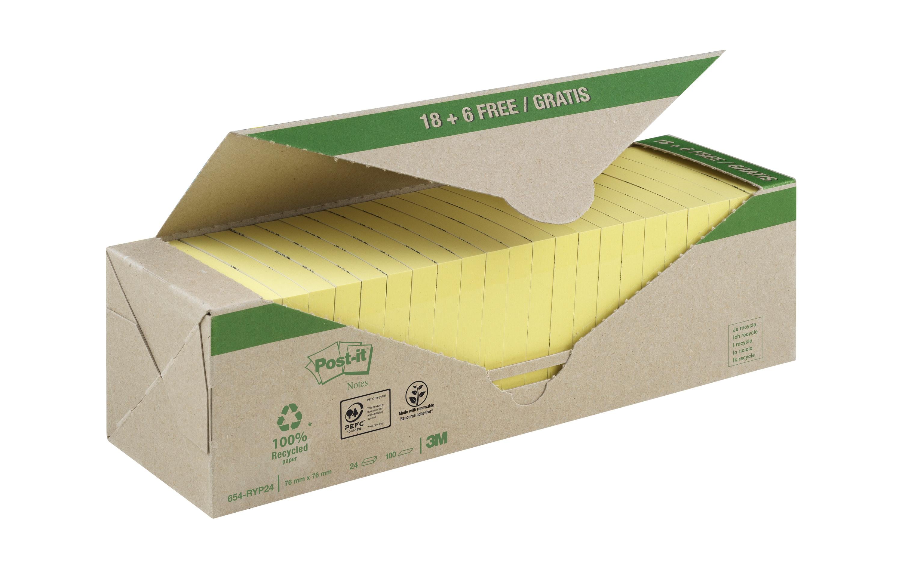 Post-it Notizzettel Post-it Recycling Gelb, 7.6 cm x 7.6 cm