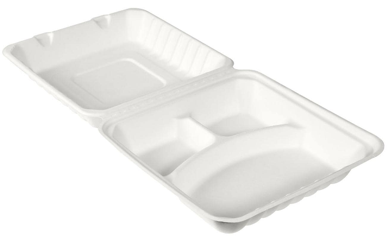 BioPak Menübox 3-Teilung 590 ml, 50 Stück
