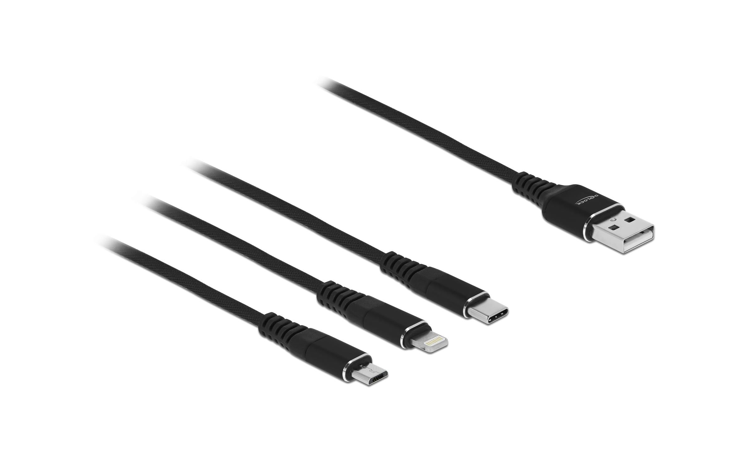 Delock USB-Ladekabel USB A - Lightning/Micro-USB B/USB C 0.3 m