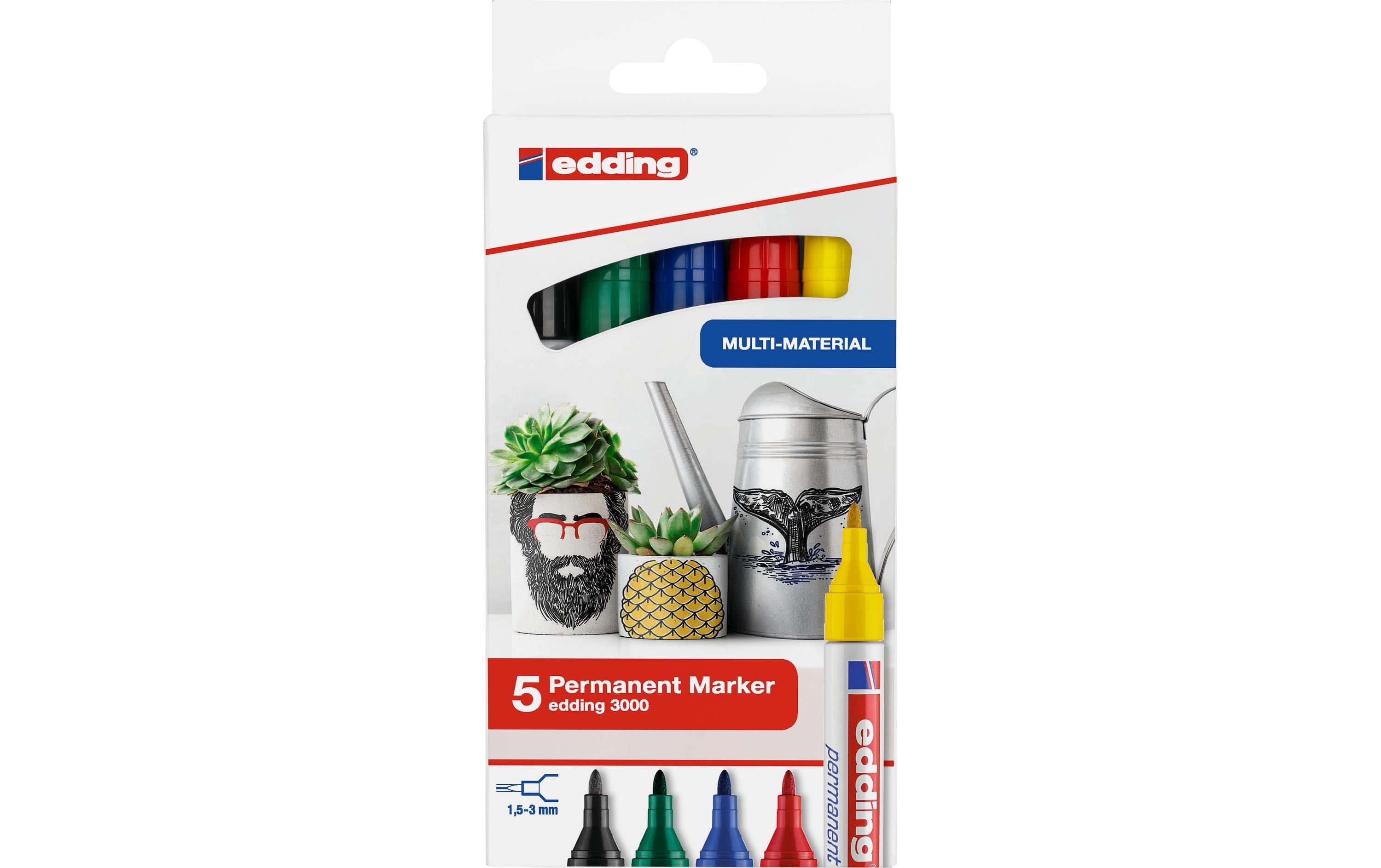 edding Permanent-Marker 3000 5 Stück, Grün/Gelb/Blau/Rot