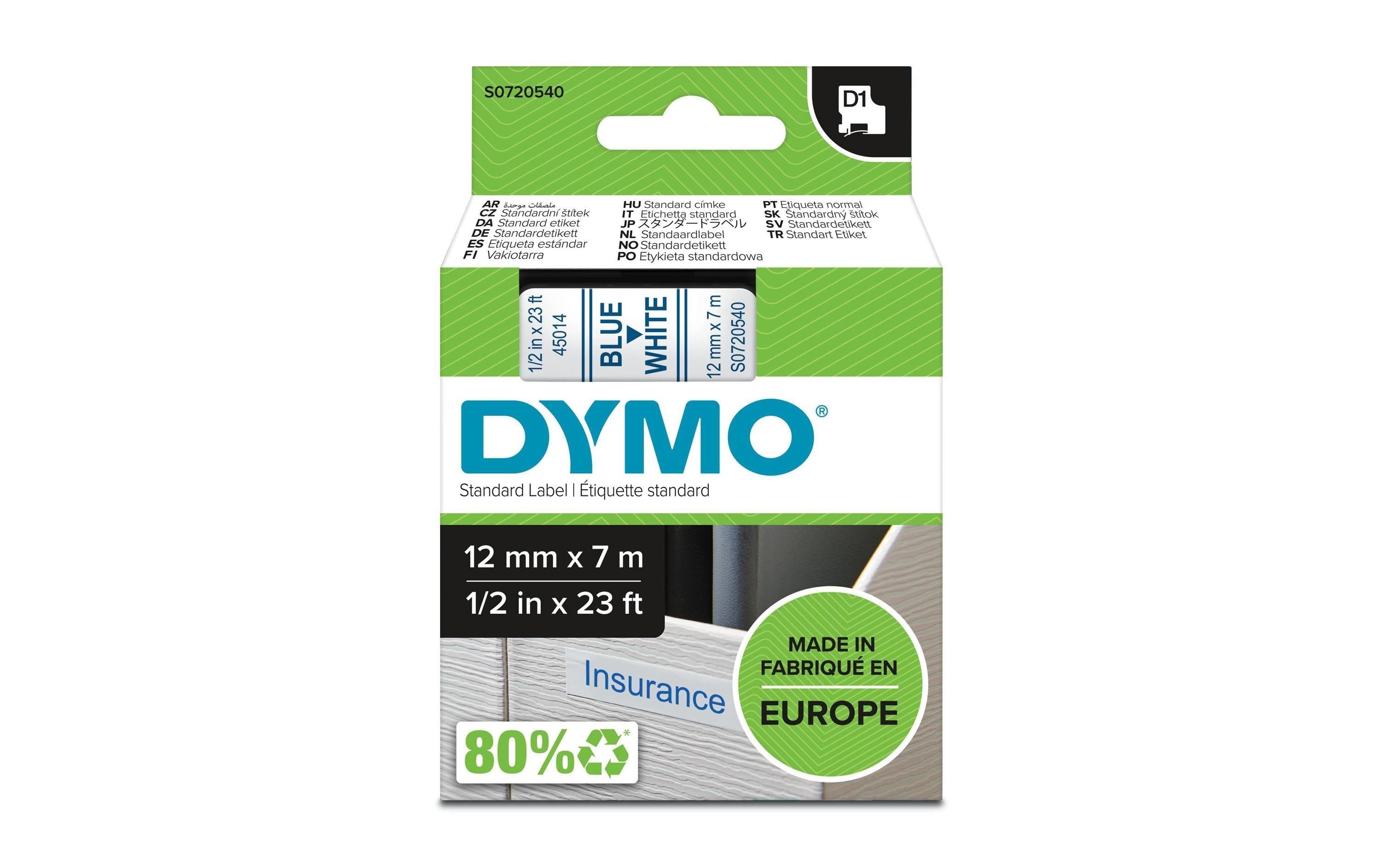 DYMO Beschriftungsband D1 Blau auf Weiss