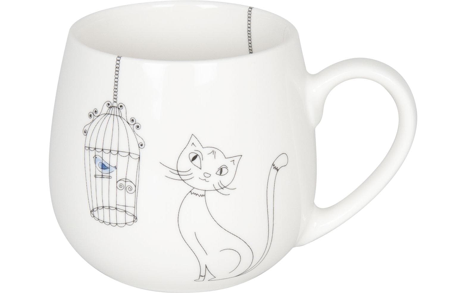 Könitz Kaffeetasse Cats and Birds 420 ml , 1 Stück, Weiss