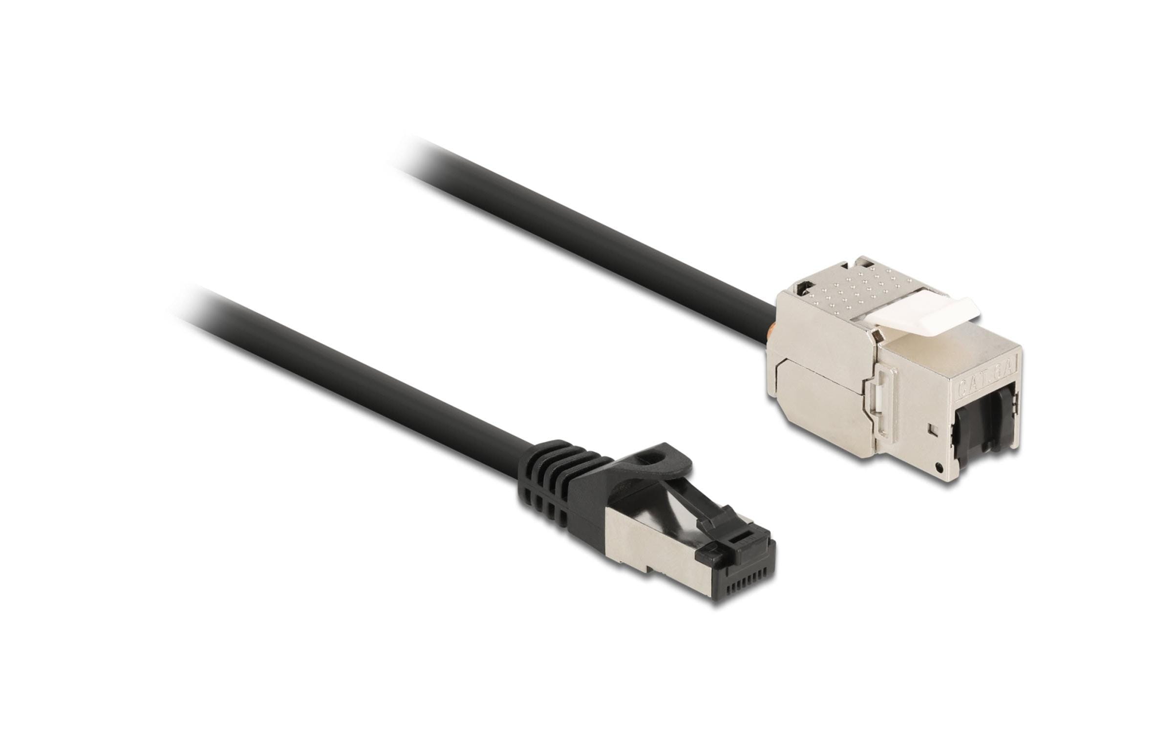 Delock Patchkabel RJ45 zu Keystone Cat 6A, S/FTP, 0.25 m, Schwarz