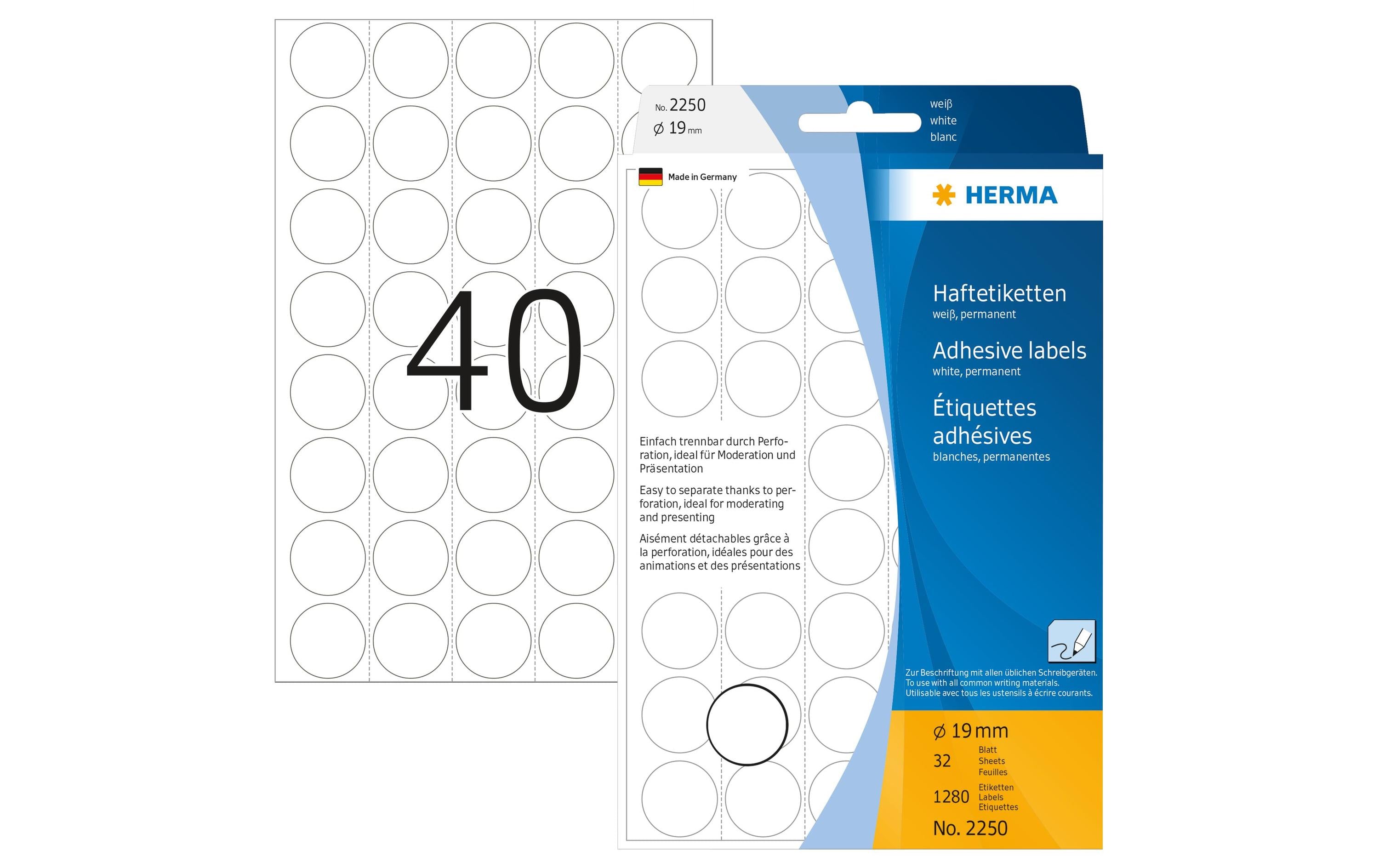 HERMA Vielzweck-Etiketten 2250 Weiss Ø 19 mm, 32 Blatt
