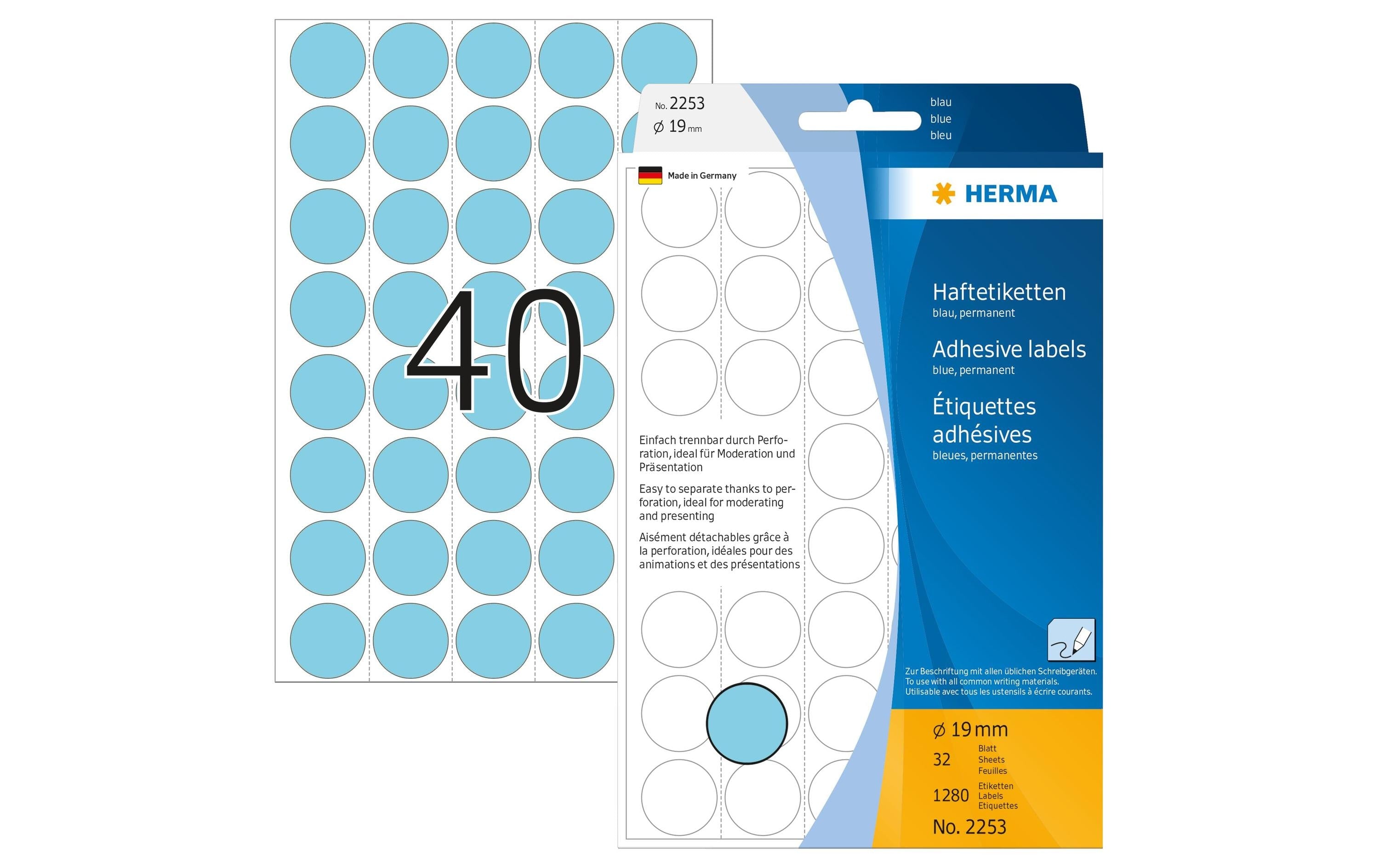 HERMA Vielzweck-Etiketten 2253 Blau Ø 19 mm, 32 Blatt
