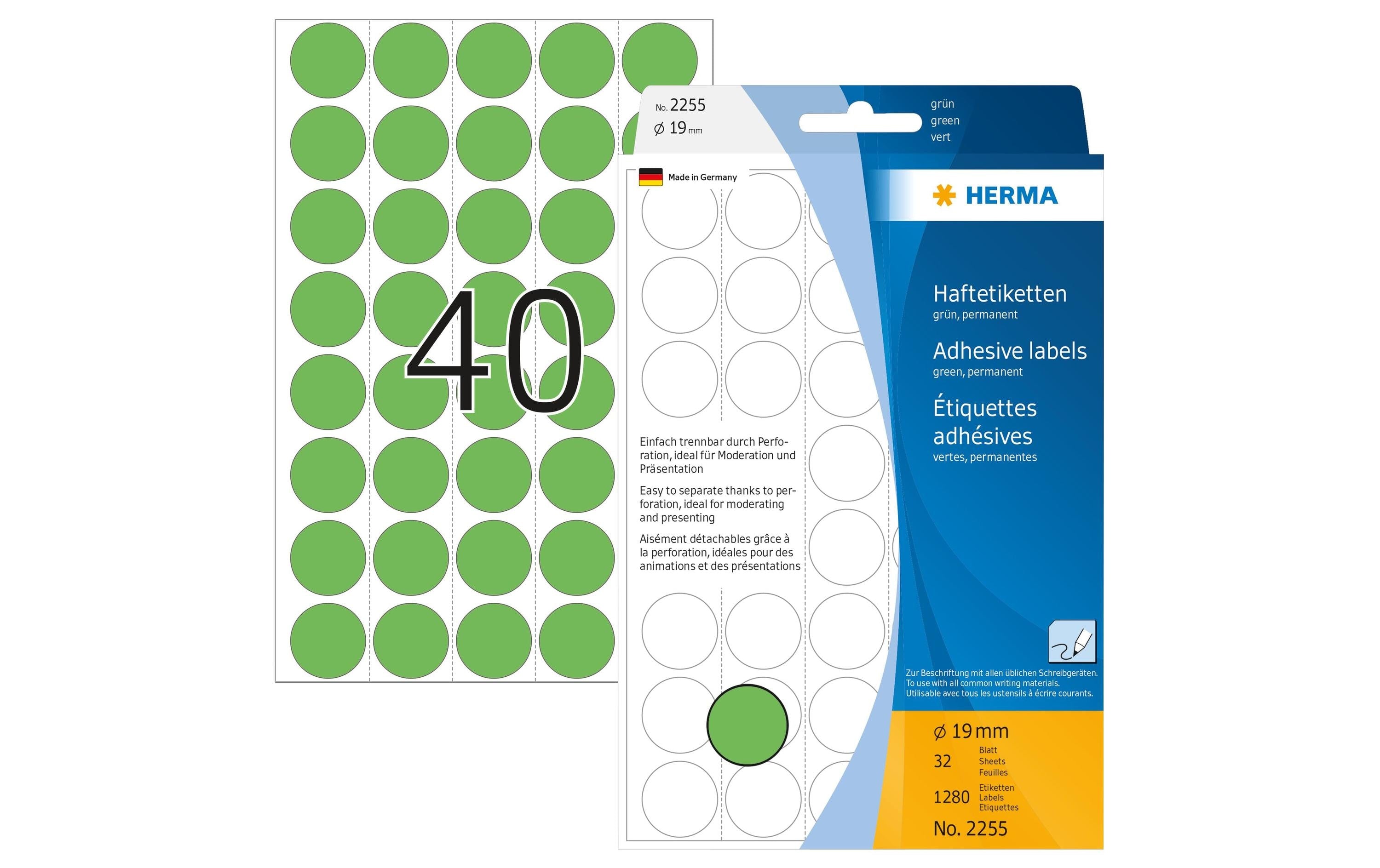 HERMA Vielzweck-Etiketten 2255 Grün Ø 19 mm, 32 Blatt
