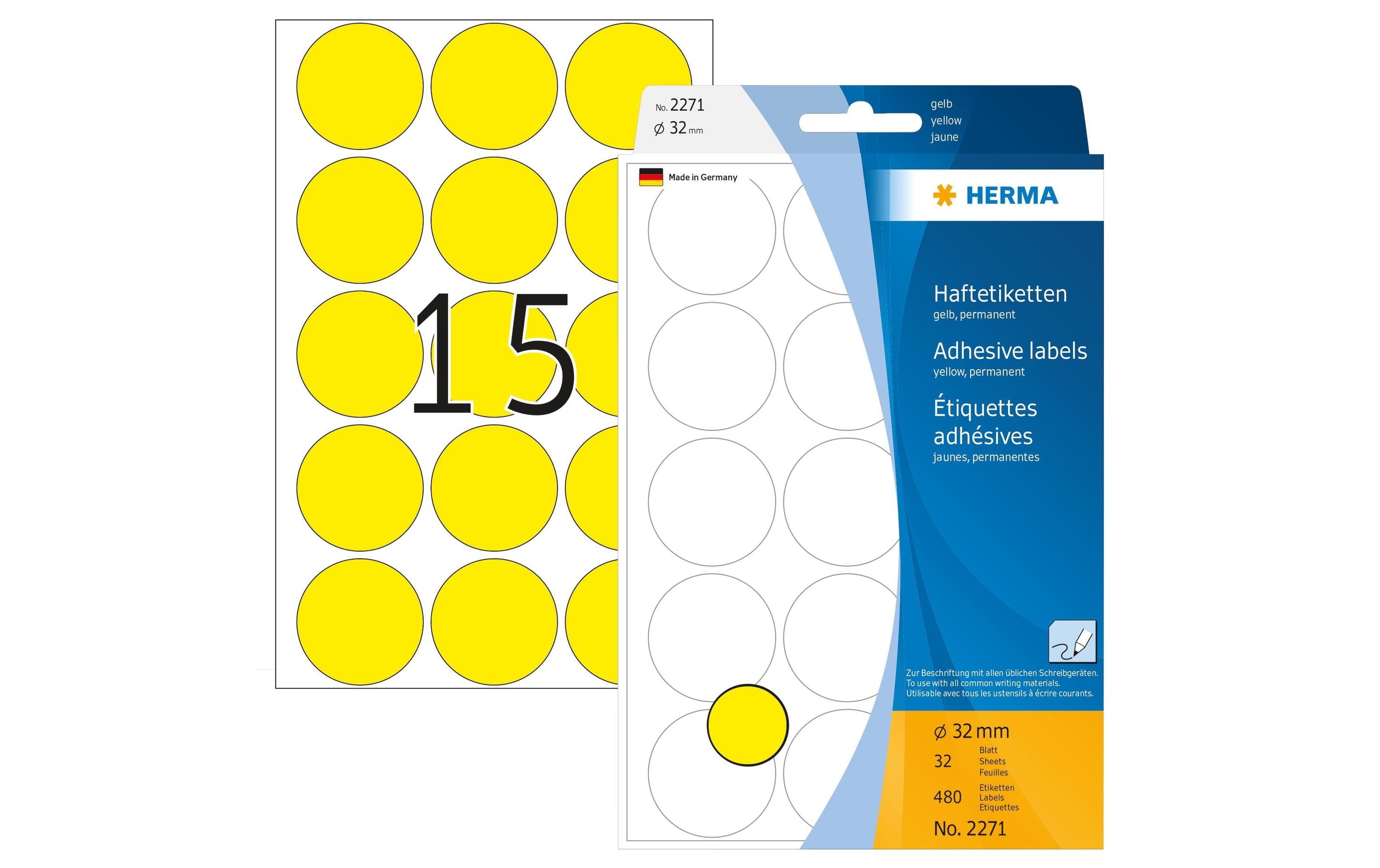 HERMA Vielzweck-Etiketten 2271 Gelb Ø 32 mm, 32 Blatt