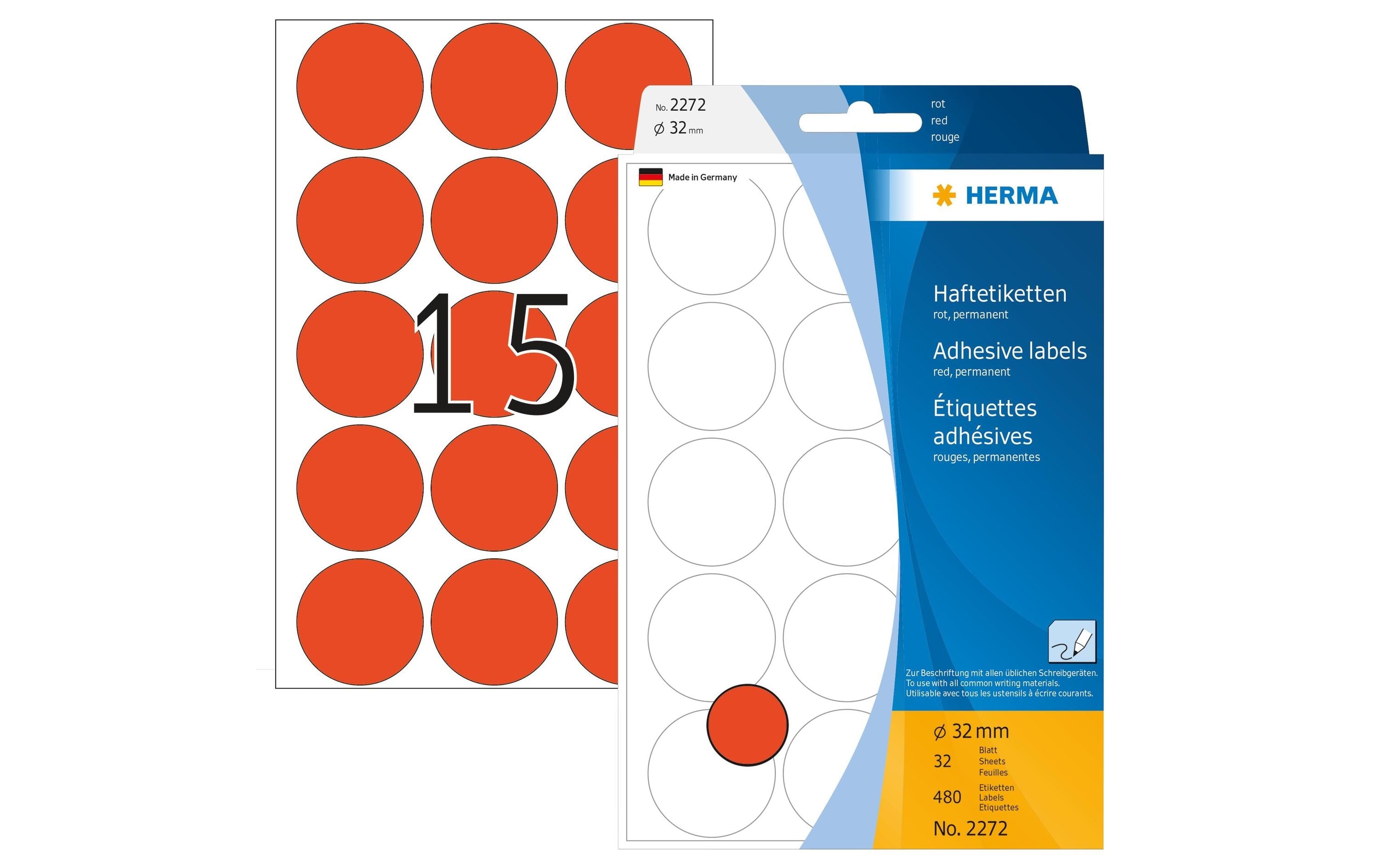 HERMA Vielzweck-Etiketten 2272 Rot Ø 32 mm, 32 Blatt