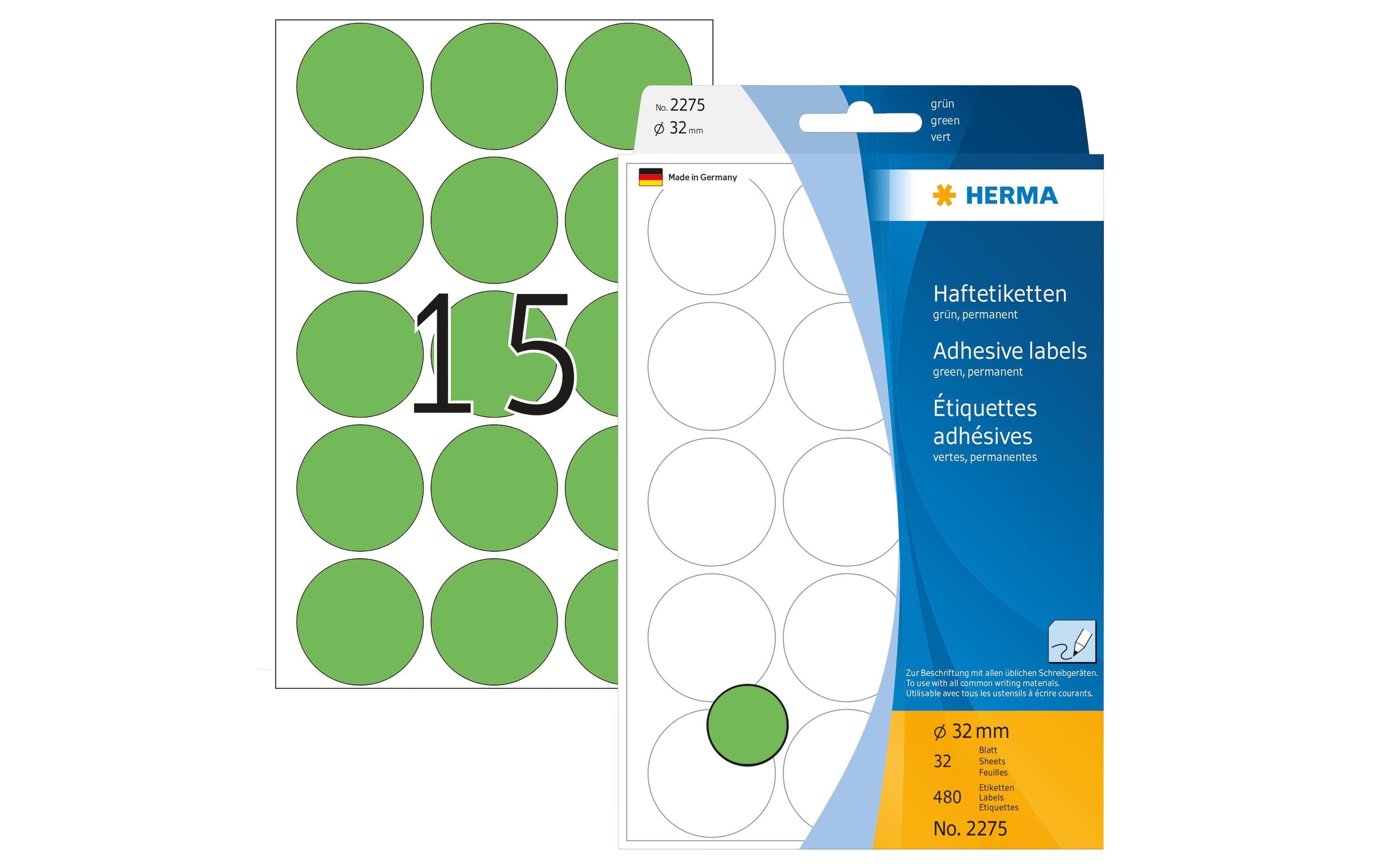 HERMA Vielzweck-Etiketten 2275 Grün Ø 32 mm, 32 Blatt