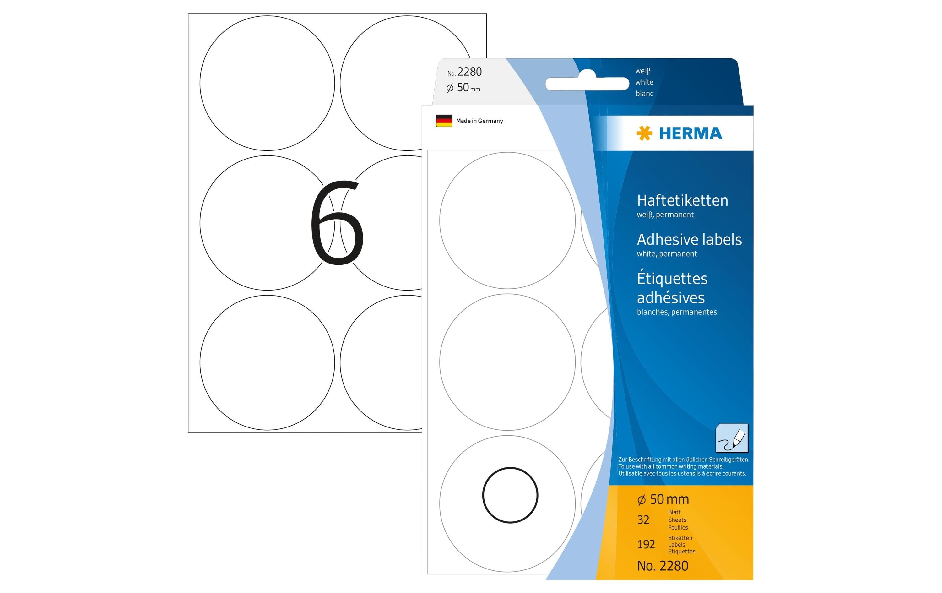 HERMA Vielzweck-Etiketten 2280 Weiss Ø 50 mm, 32 Blatt