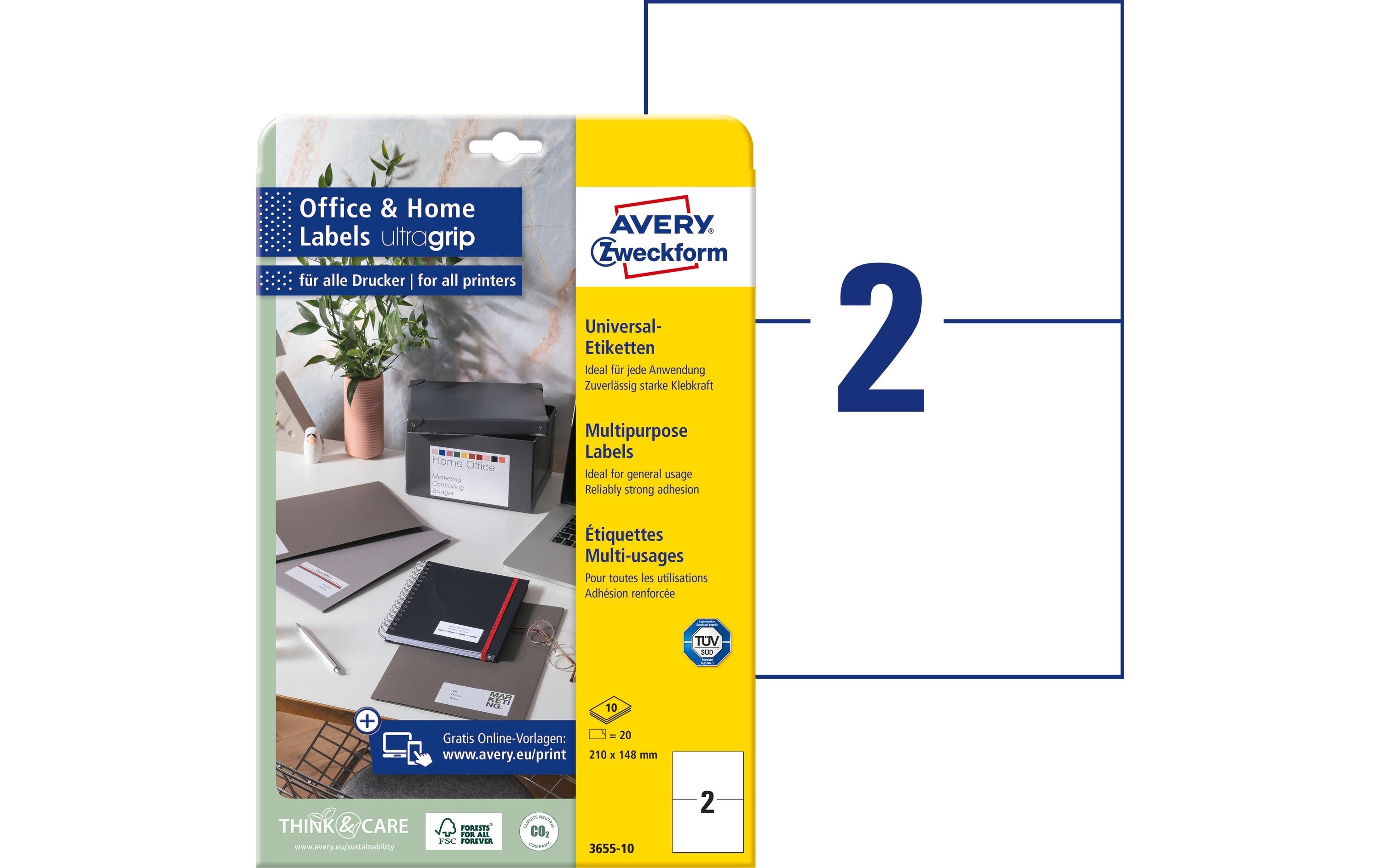 Avery Zweckform Universal-Etiketten 3655 210 x 148 mm, 10 Blatt