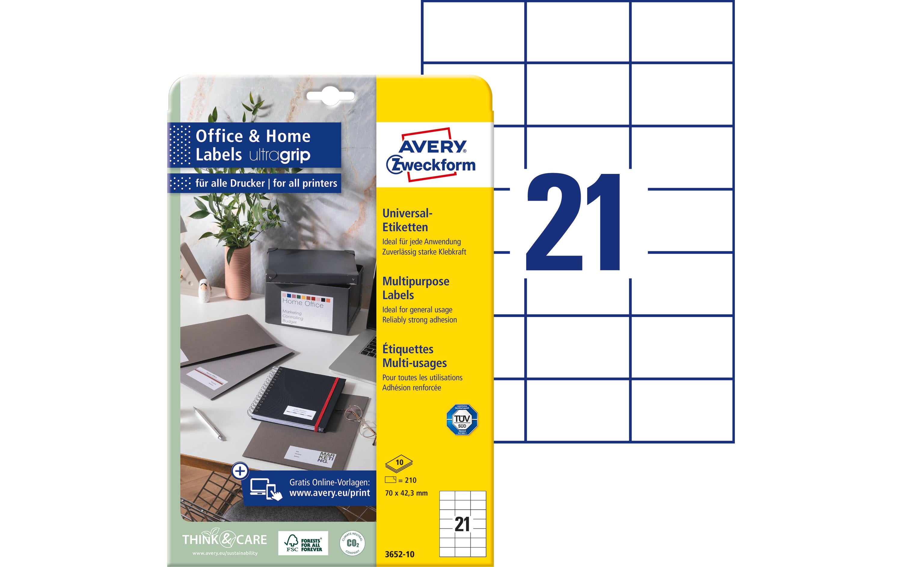Avery Zweckform Universal-Etiketten 3652 70 x 42.3 mm, 10 Blatt
