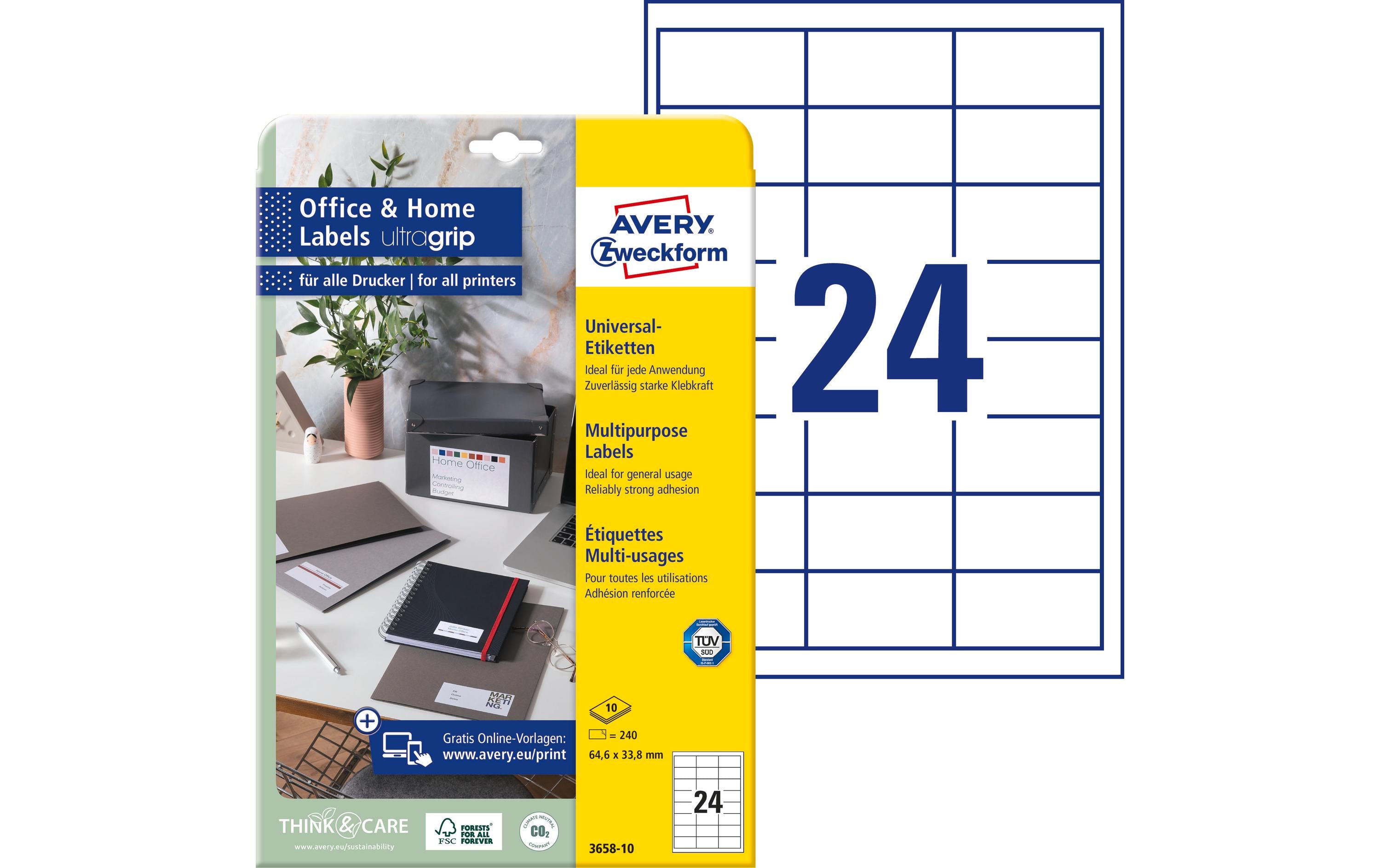 Avery Zweckform Universal-Etiketten 3658 64.6 x 33.8 mm, 10 Blatt