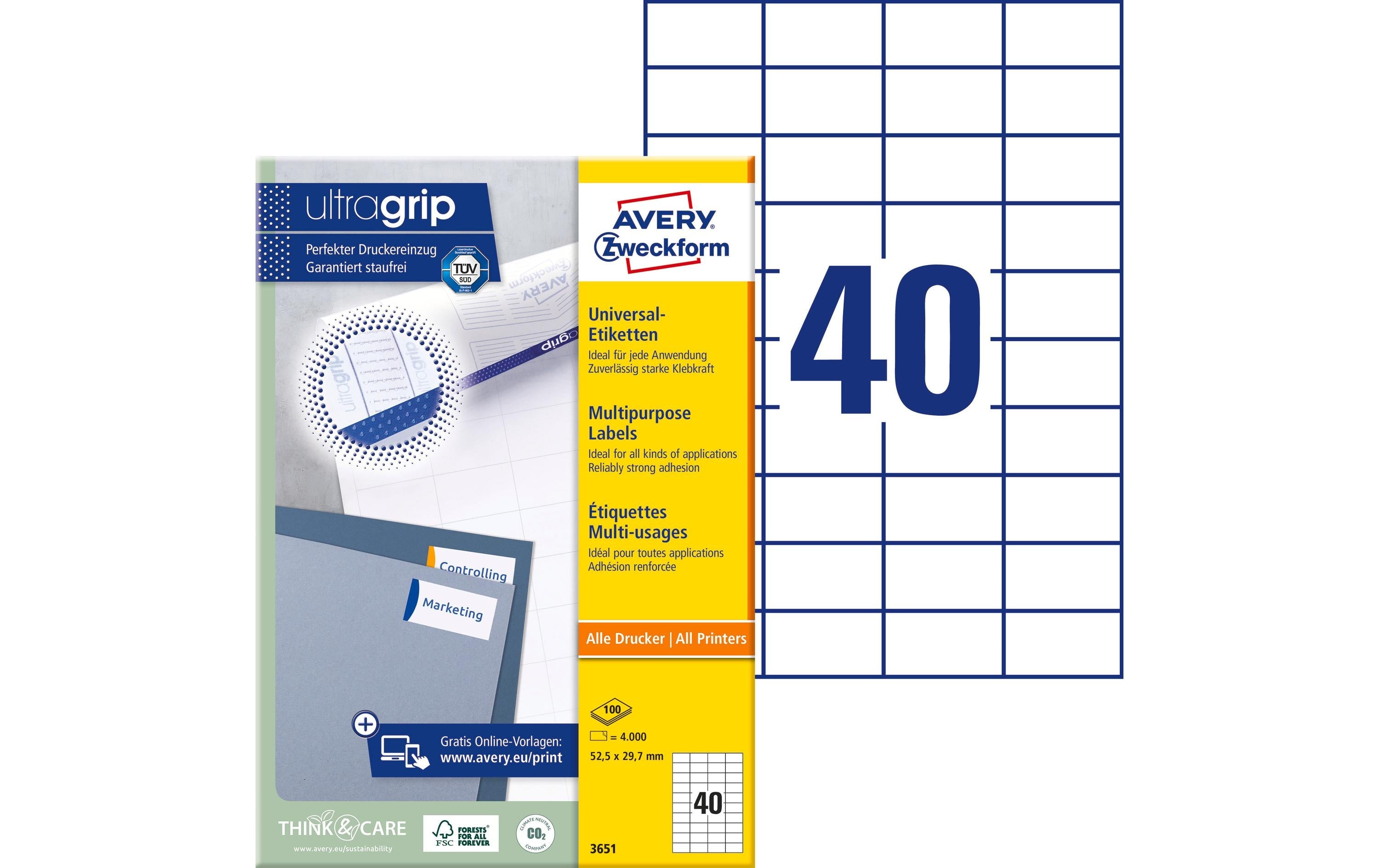 Avery Zweckform Universal-Etiketten 3651 52.5 x 29.7 mm, 100 Blatt