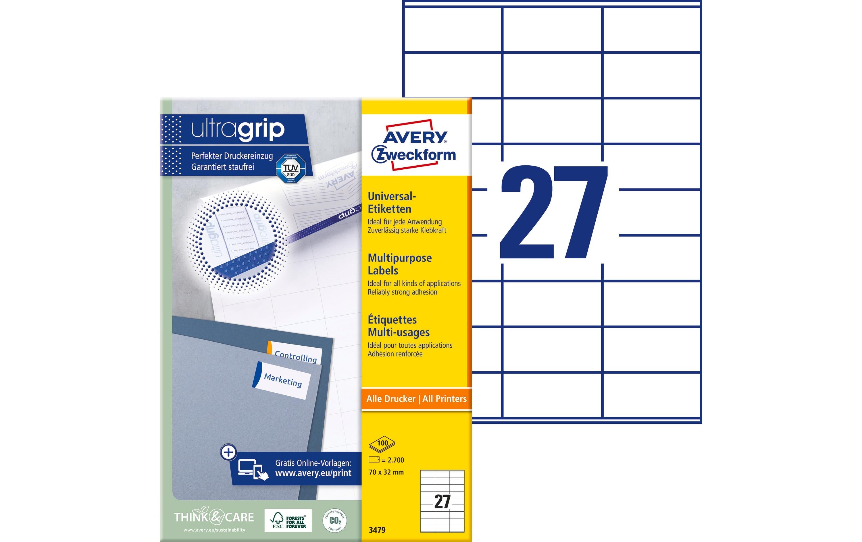 Avery Zweckform Universal-Etiketten 3479 70 x 32 mm, 100 Blatt