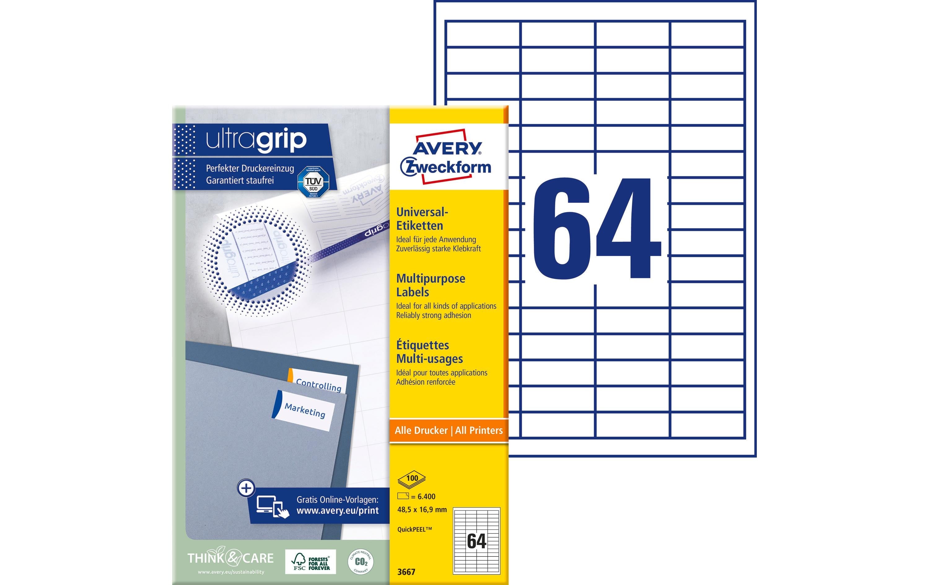 Avery Zweckform Universal-Etiketten 3667 48.5 x 16.9 mm, 100 Blatt