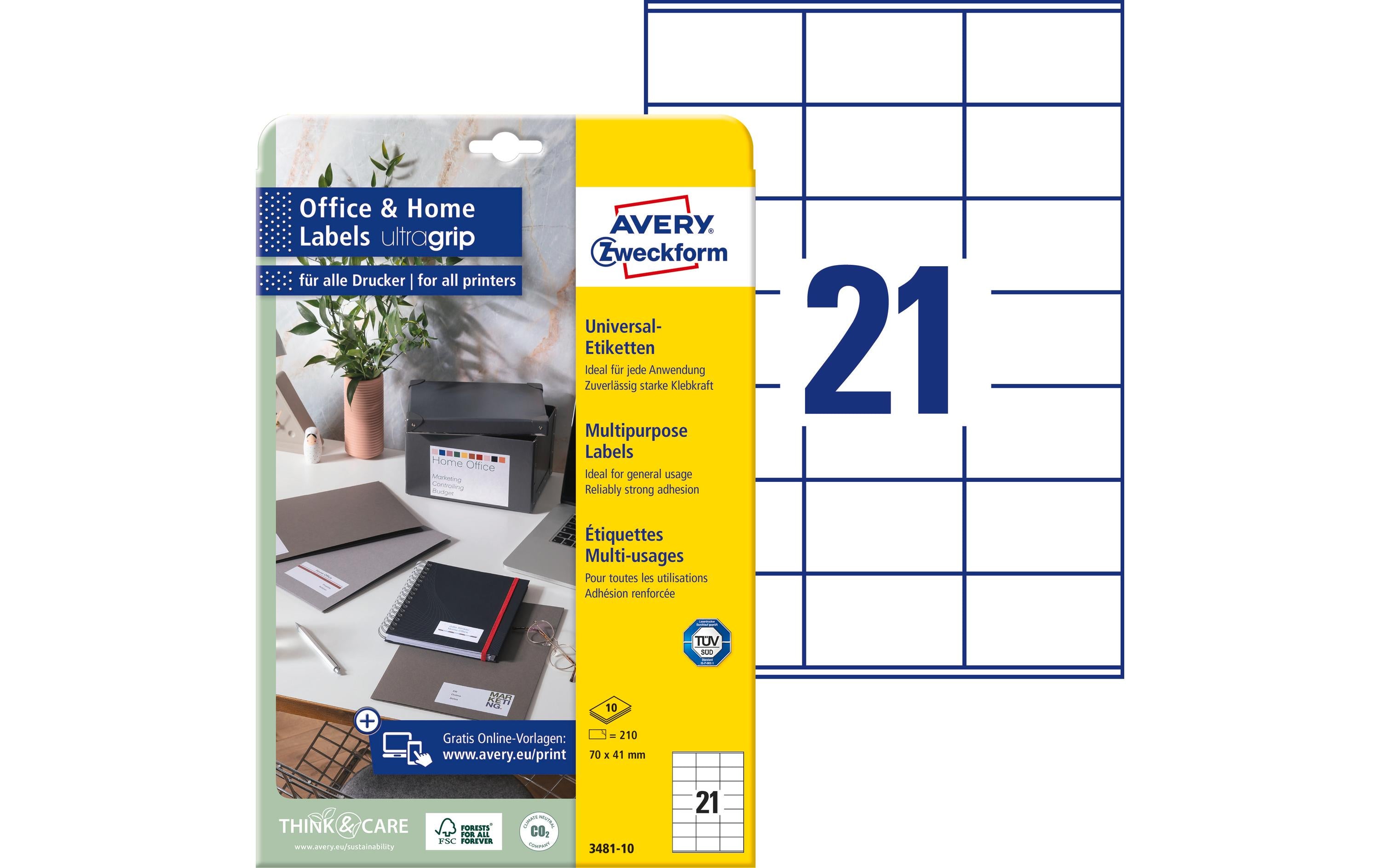 Avery Zweckform Universal-Etiketten 3481 70 x 41 mm, 10 Blatt