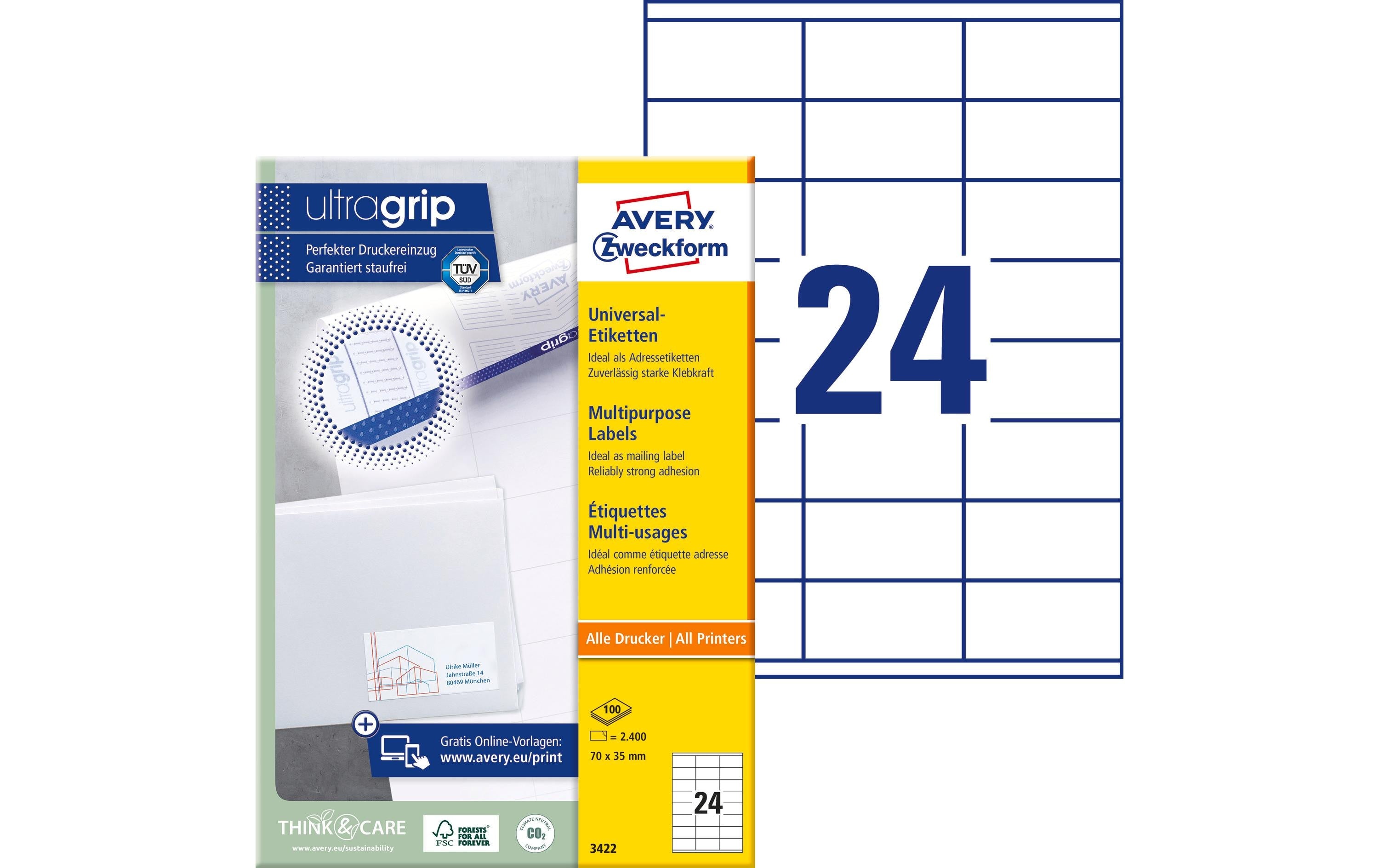 Avery Zweckform Universal-Etiketten 3422 70 x 35 mm, 100 Blatt