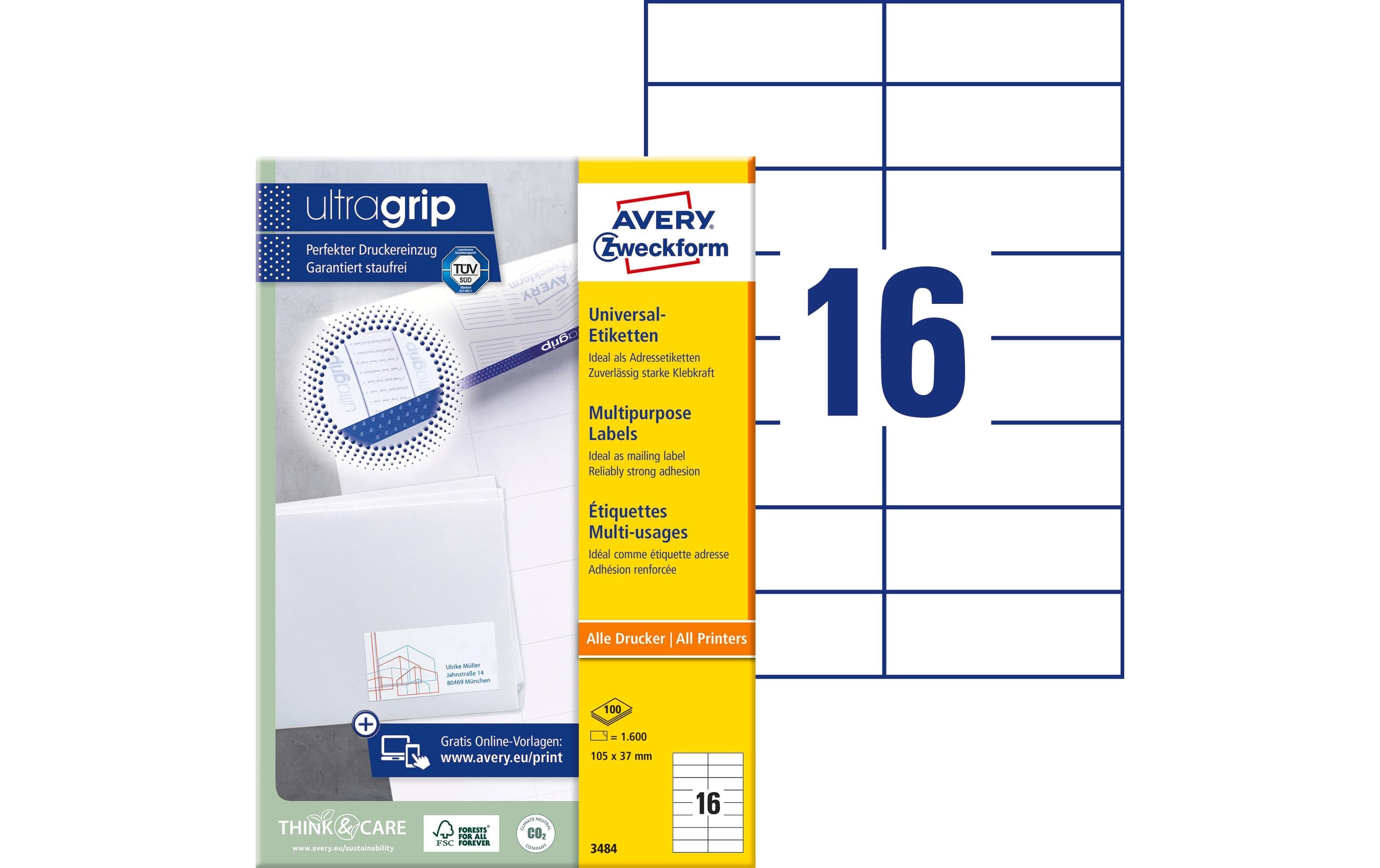 Avery Zweckform Universal-Etiketten 3484 105 x 37 mm, 100 Blatt