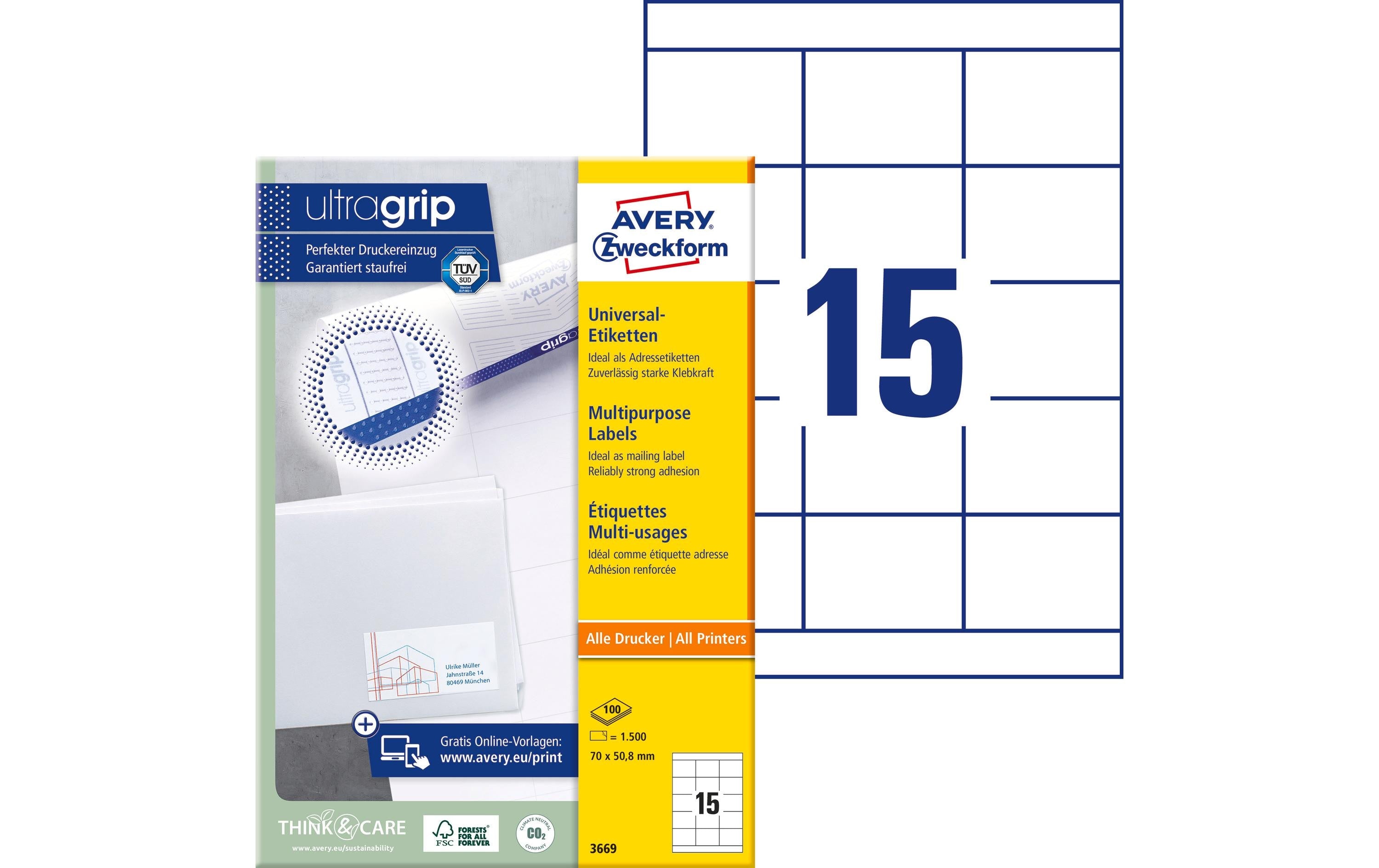 Avery Zweckform Universal-Etiketten 3669 70 x 50.8 mm, 100 Blatt