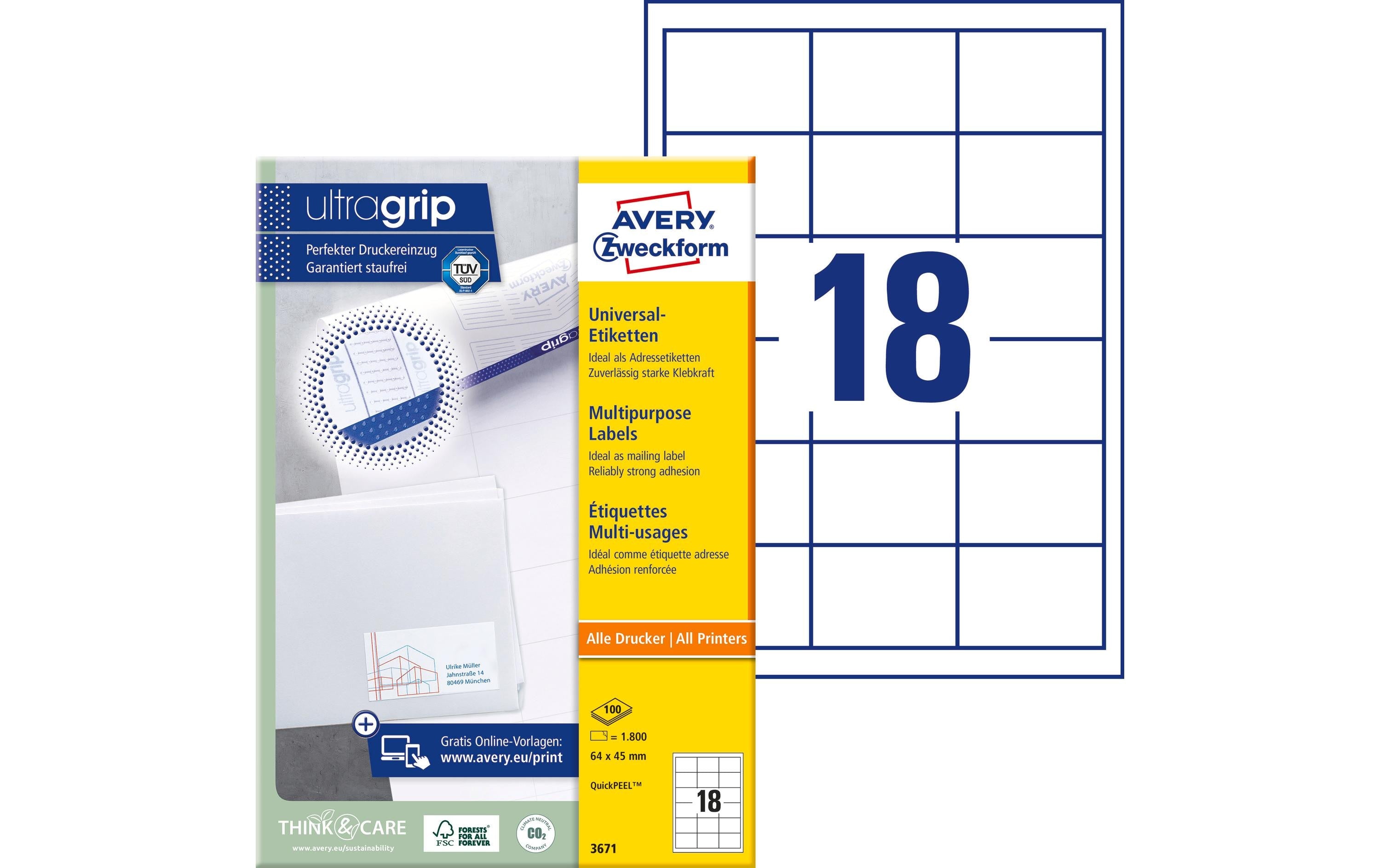 Avery Zweckform Universal-Etiketten 3671 64x45 mm, 1 Blatt