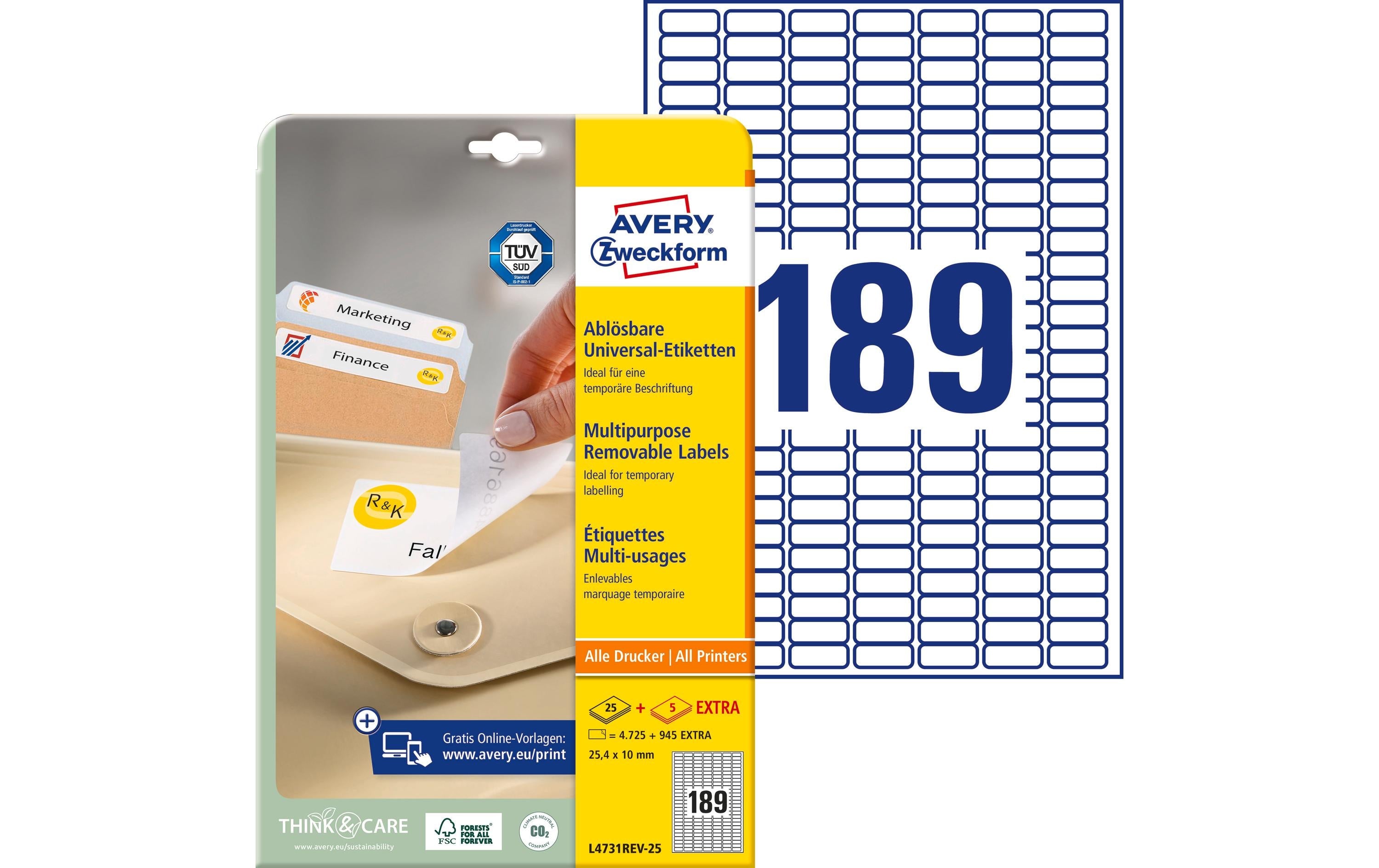 Avery Zweckform Mini-Etiketten Stick + Lift 25.4 x 10 mm, 25 Blatt