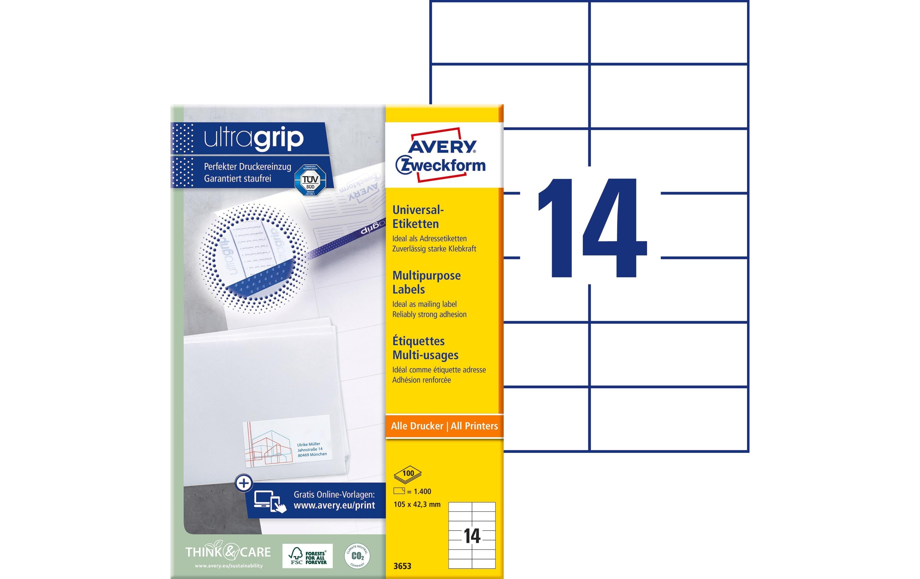 Avery Zweckform Universal-Etiketten 3653 105 x 42.3 mm, 100 Blatt
