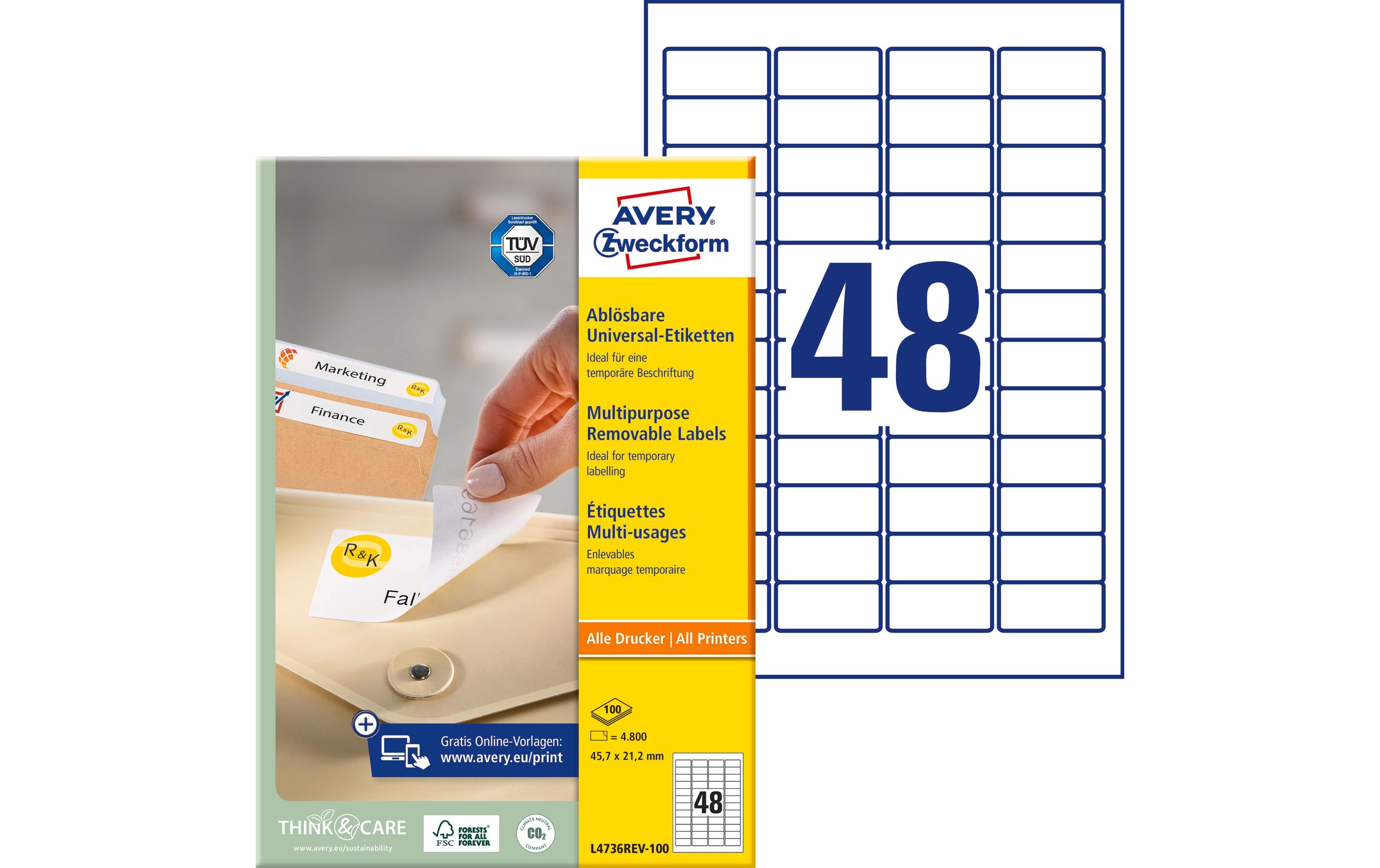 Avery Zweckform Universal-Etiketten L4736REV 45.7 x 21.2 mm, 10 Blatt