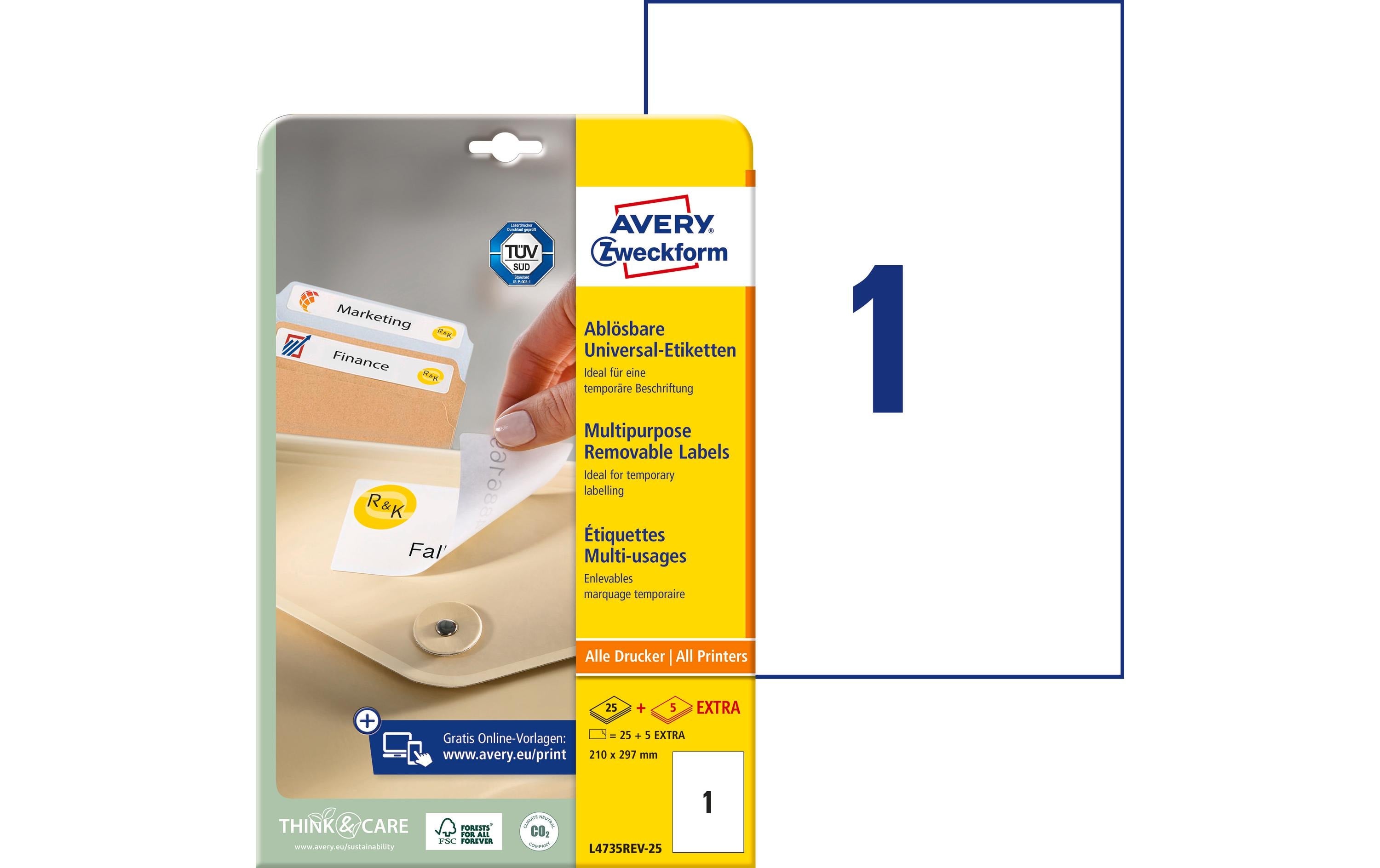 Avery Zweckform Universal-Etiketten Stick + Lift 210 x 297 mm, 30 Blatt
