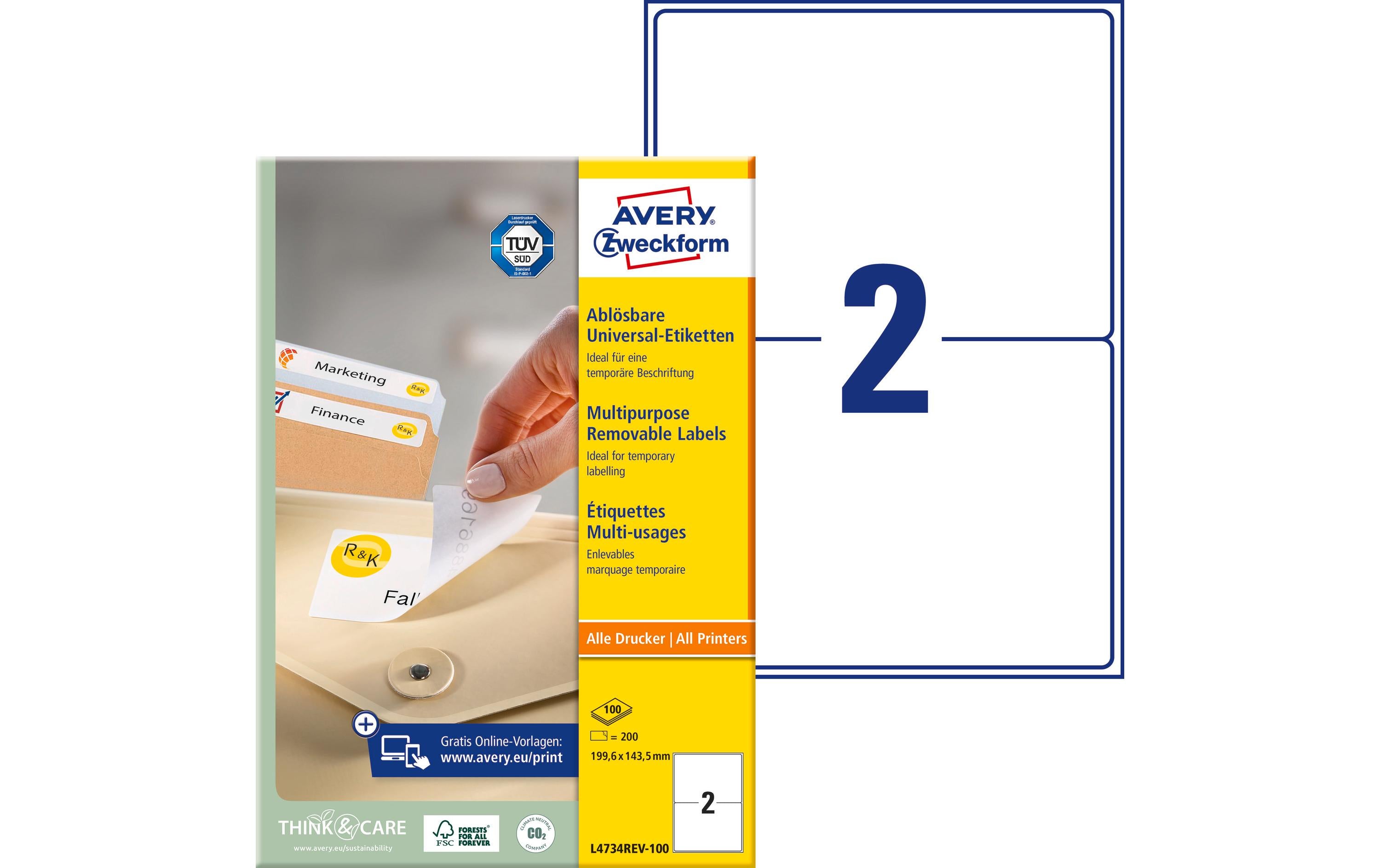 Avery Zweckform Universal-Etiketten Stick + Lift 199 x 143.5 mm, 100 Blatt