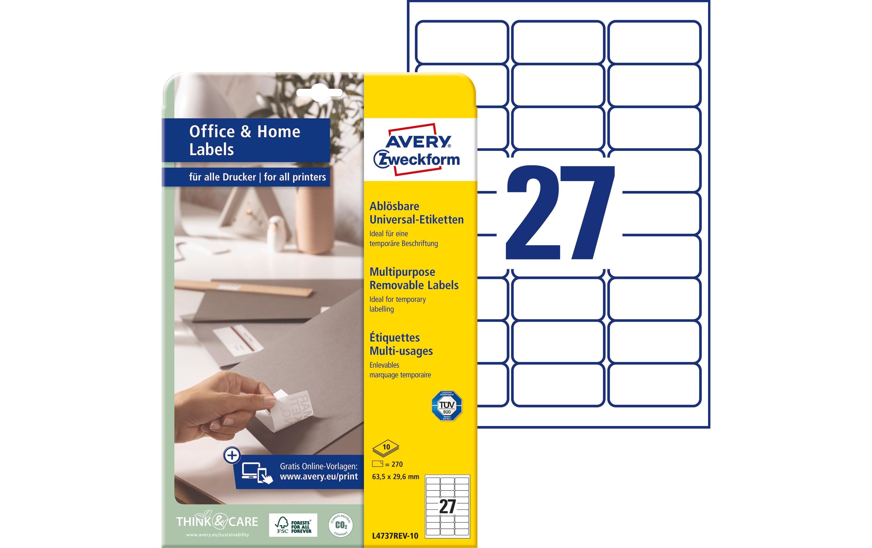 Avery Zweckform Universal-Etiketten L4737REV 63.5 x 29.6 mm, 10 Blatt