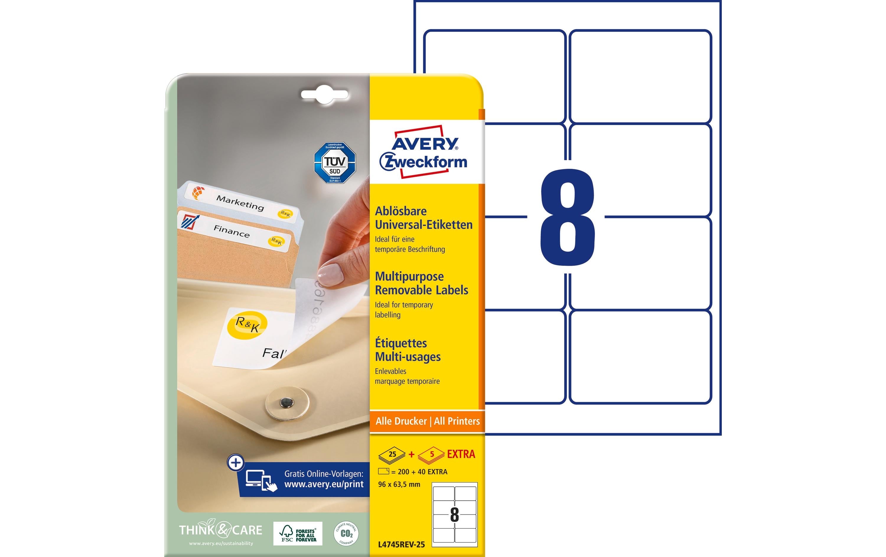 Avery Zweckform Universal-Etiketten Stick + Lift 96 x 63.5 mm, 30 Blatt