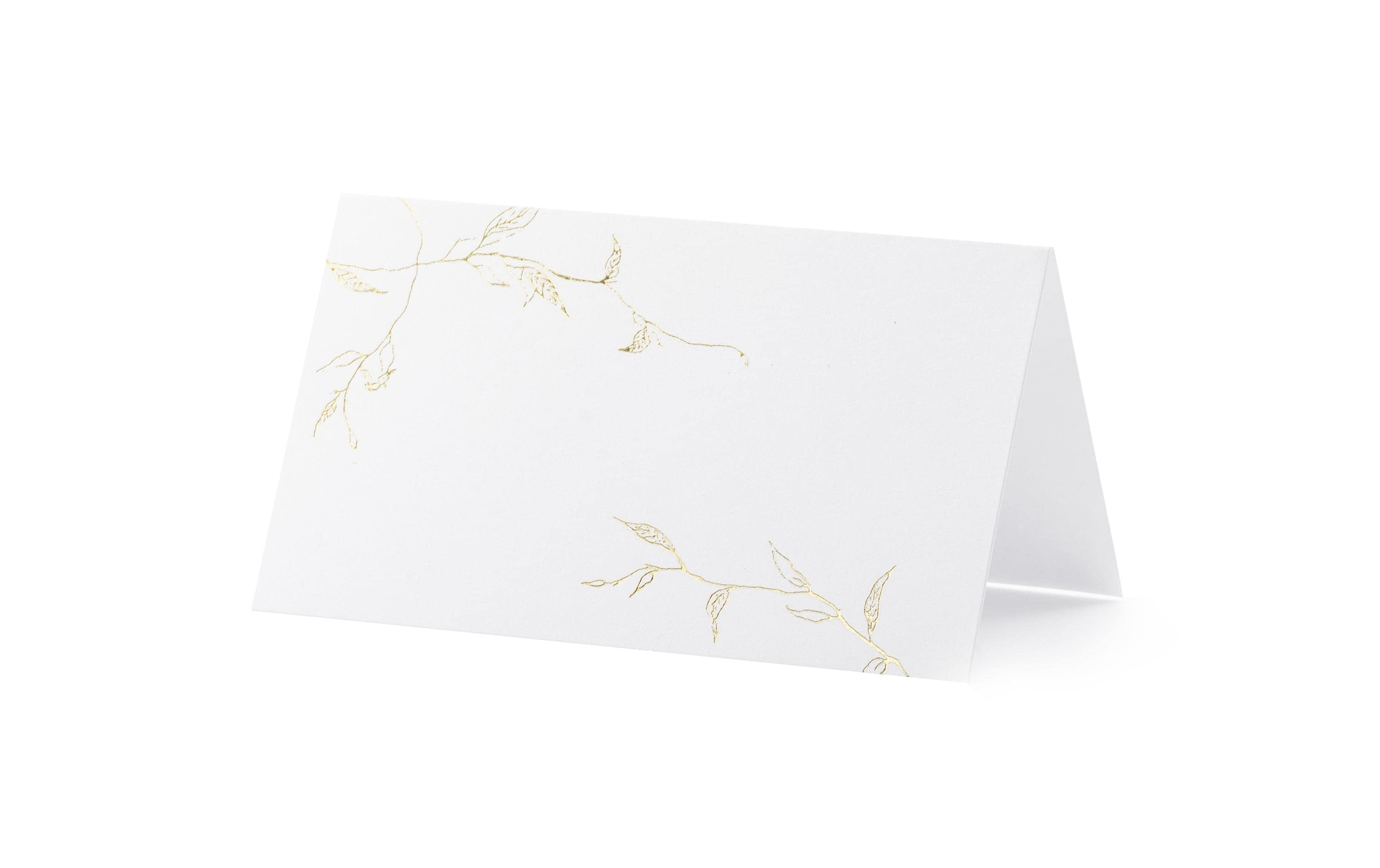Partydeco Tischkarte Zweige 9.5 x 5.5 cm, 10 Stück, Weiss/Gold