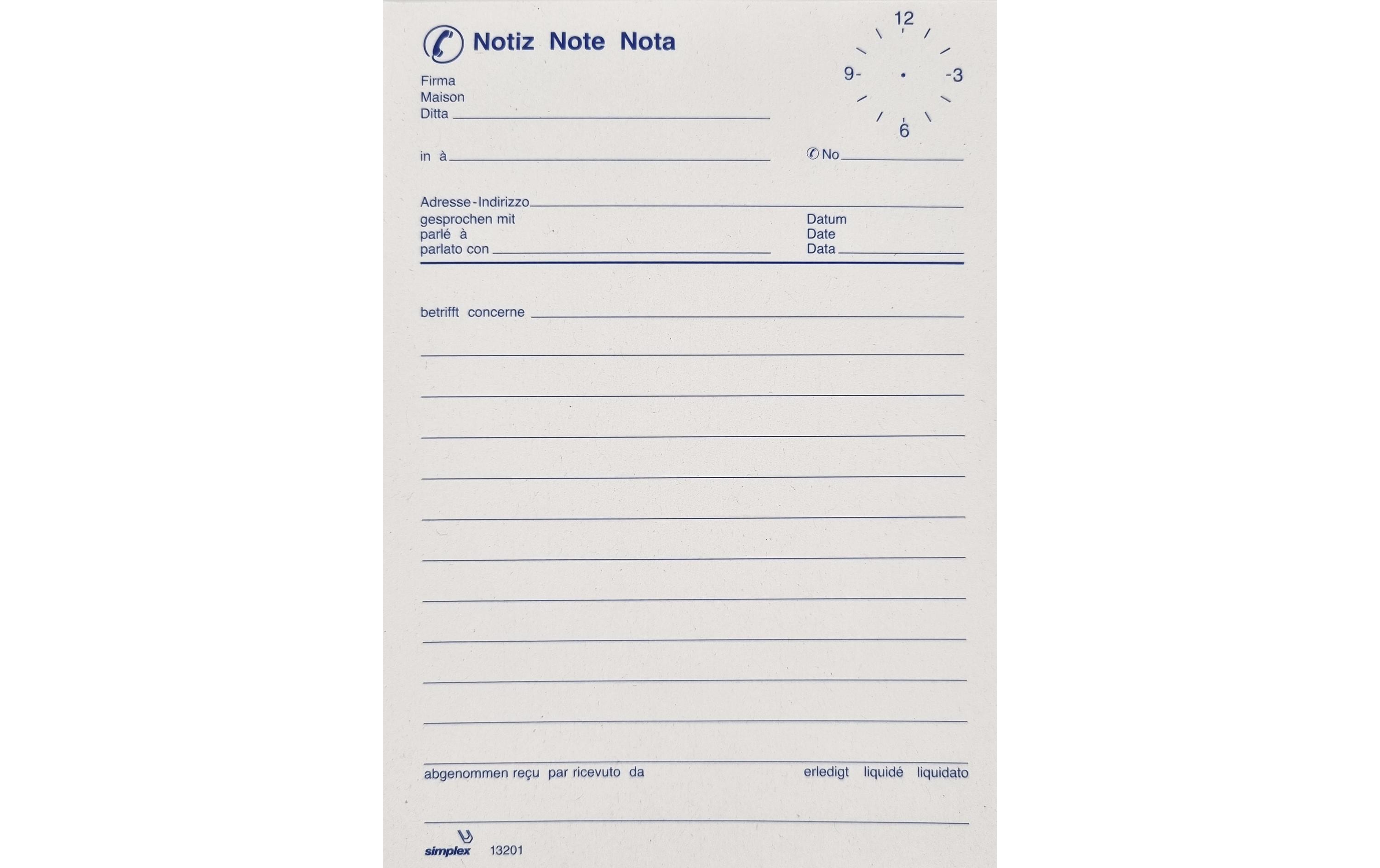 Simplex Notizblock A6 70 Blatt, Telefon