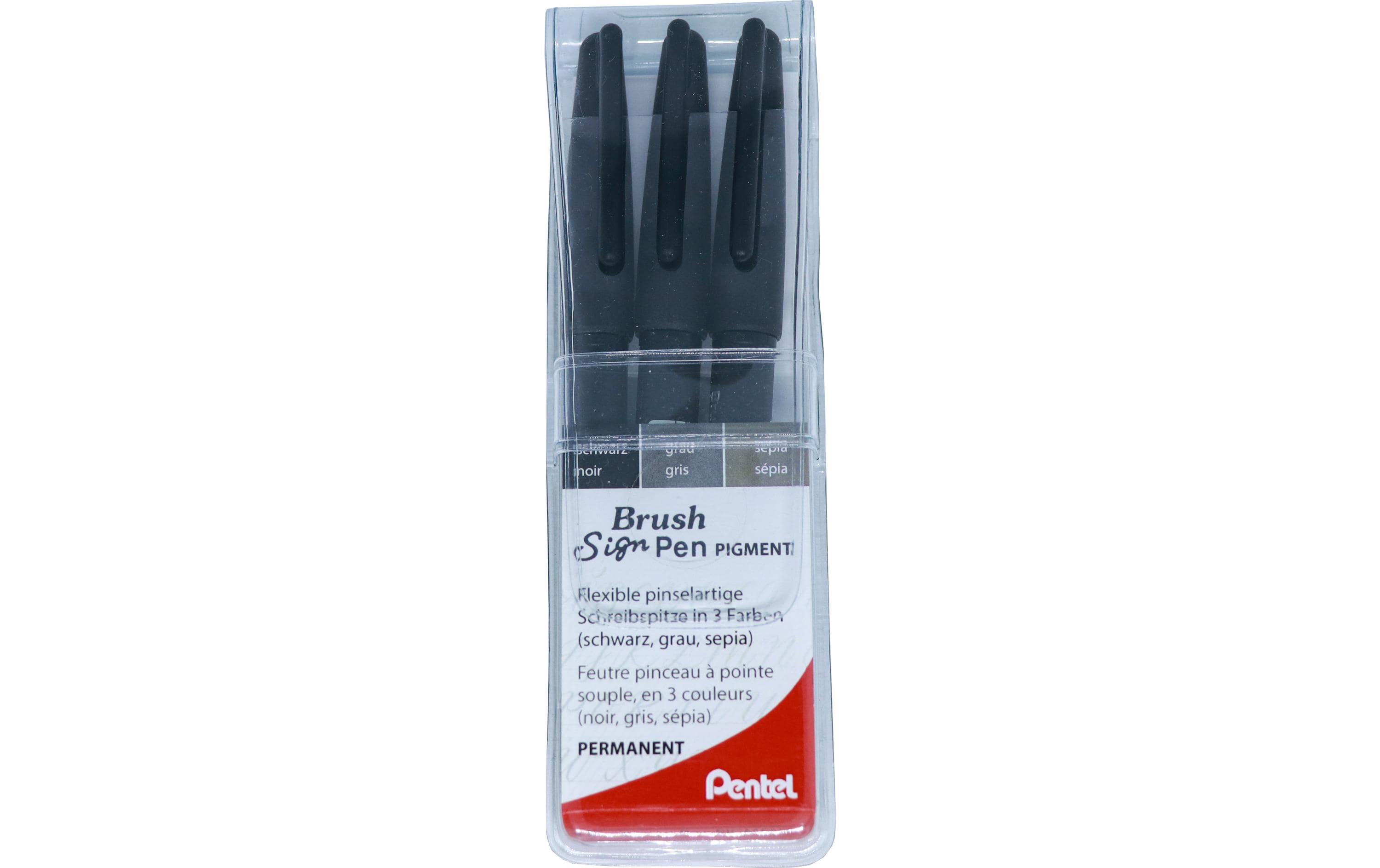 pentel Filzstift Brush Sign Pen Pigment 3-teilig, Mehrfarbig