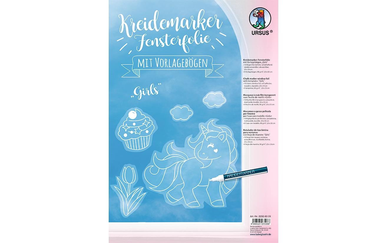 URSUS Fensterfolie Kreidemarker Girls 23 x 33 cm, 10 Stück, Weiss