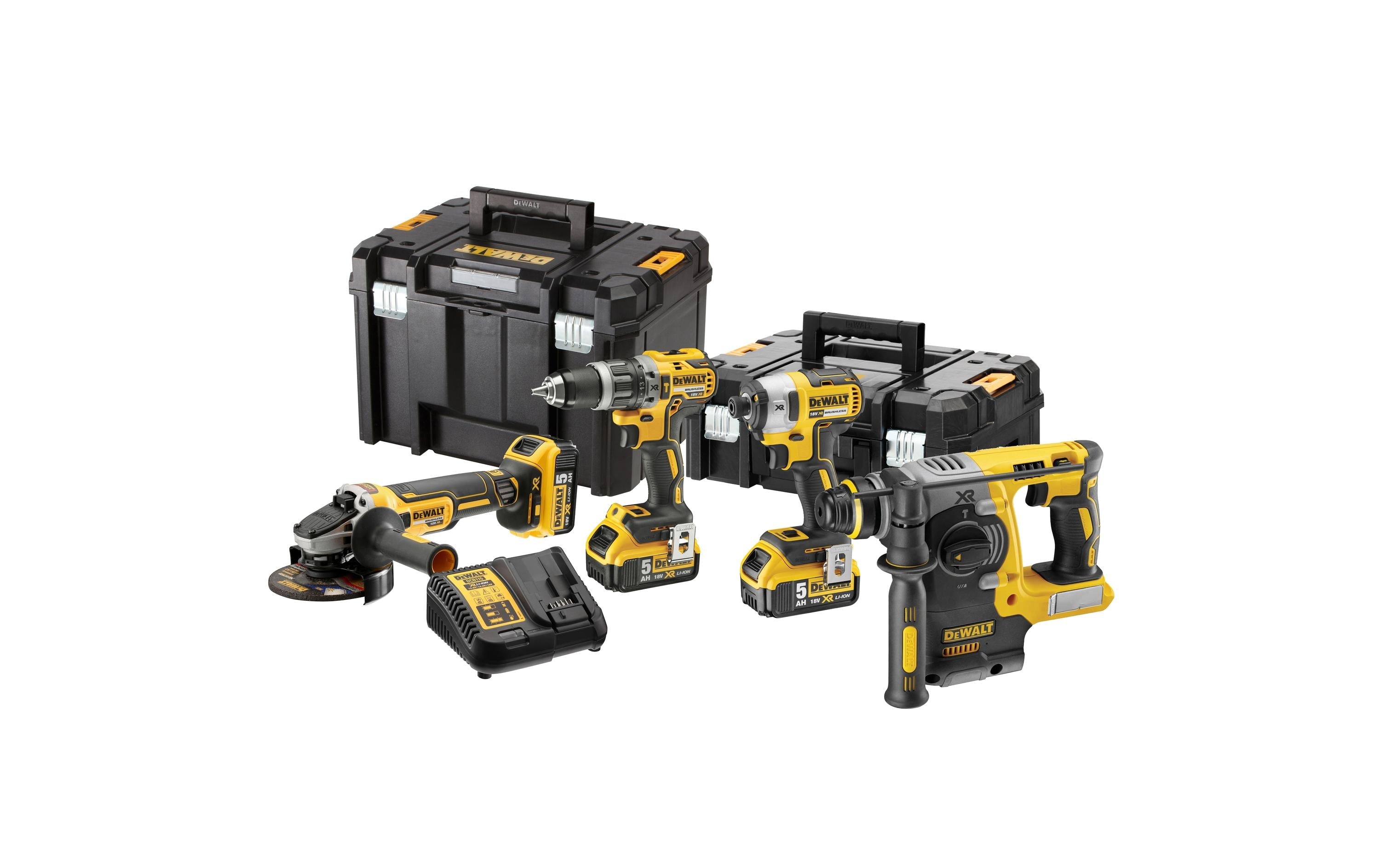 DEWALT Akku-Maschinen-Set 18 V XR mit 3x 5 Ah Akkus