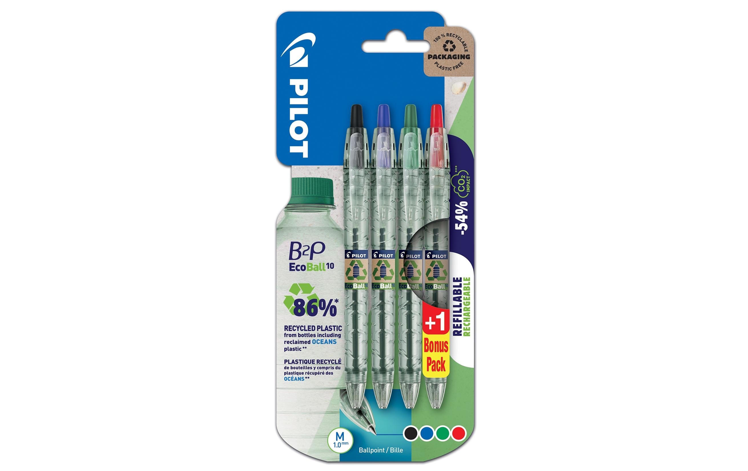 Pilot Kugelschreiber B2P Ecoball 1.0 mm, Mehrfarbig, 4 Stück
