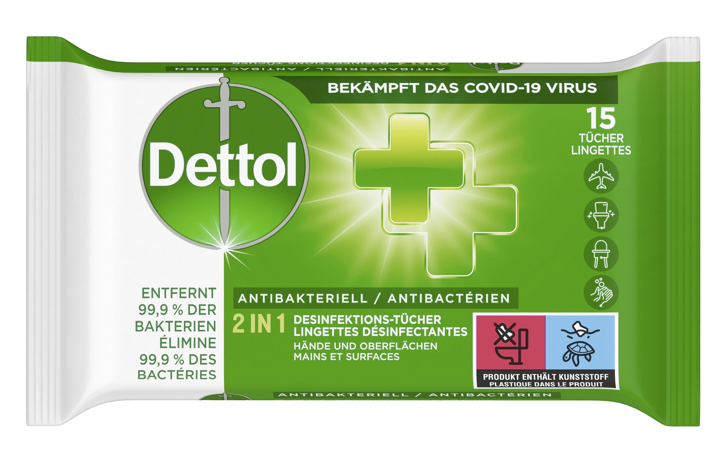 Dettol Desinfektionstücher 2 in 1 15 Stück