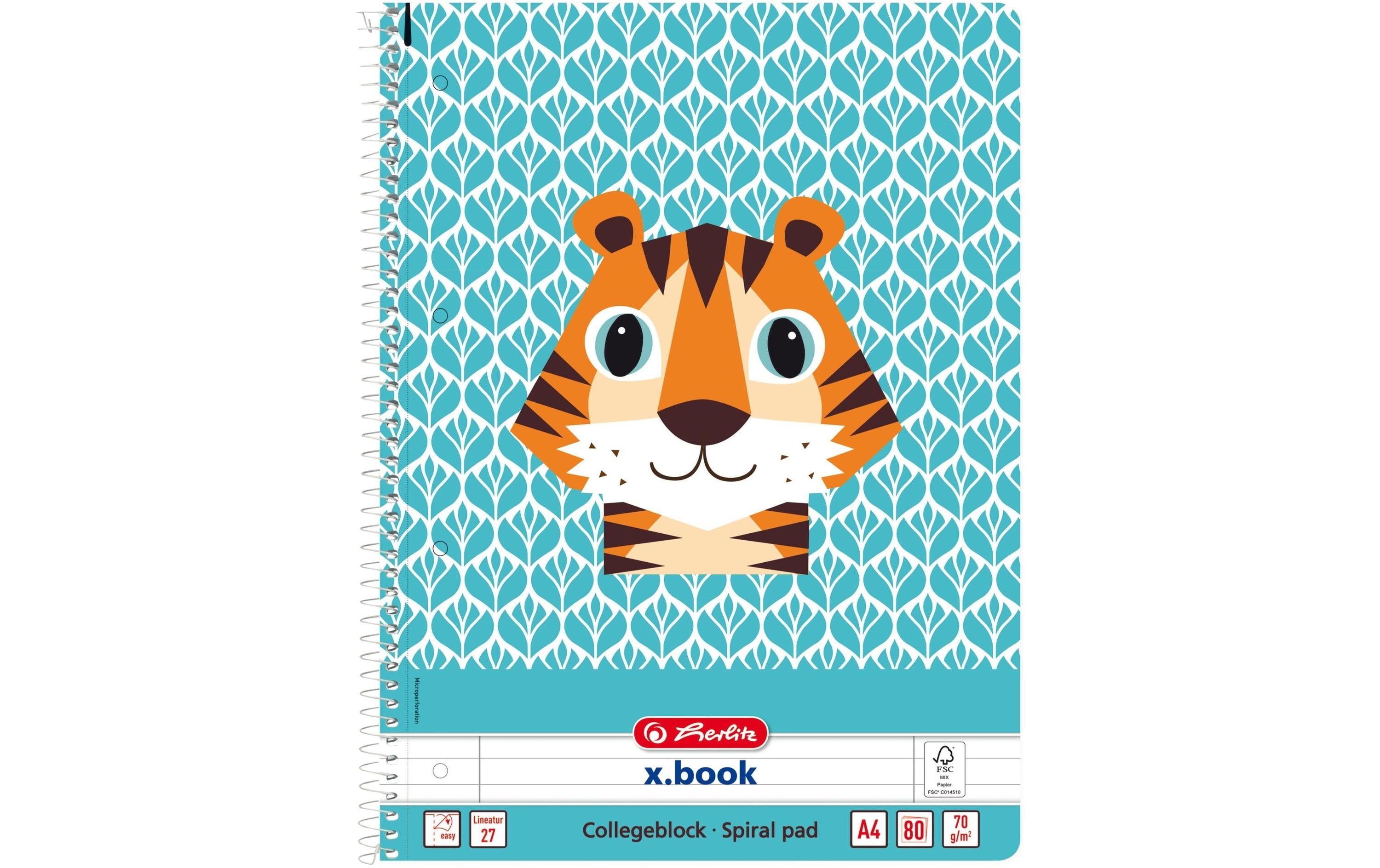 Herlitz Schreibblock Cute Tiger A4 80 Blatt liniert